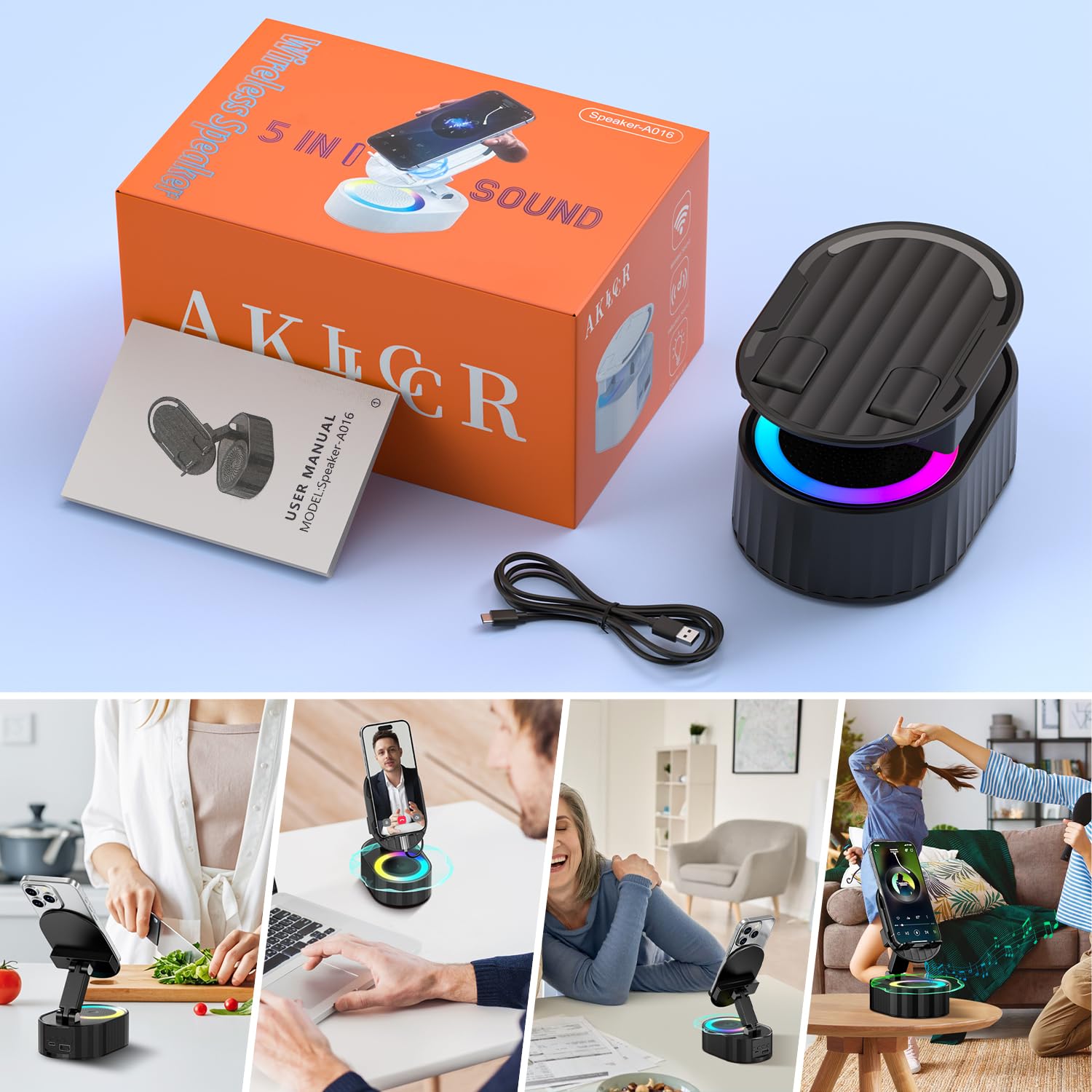 AKLLCCR Wireless Induction Bluetooth Speaker 5in1 Phone Holder Sp by AKLLCCR - Angle View 8