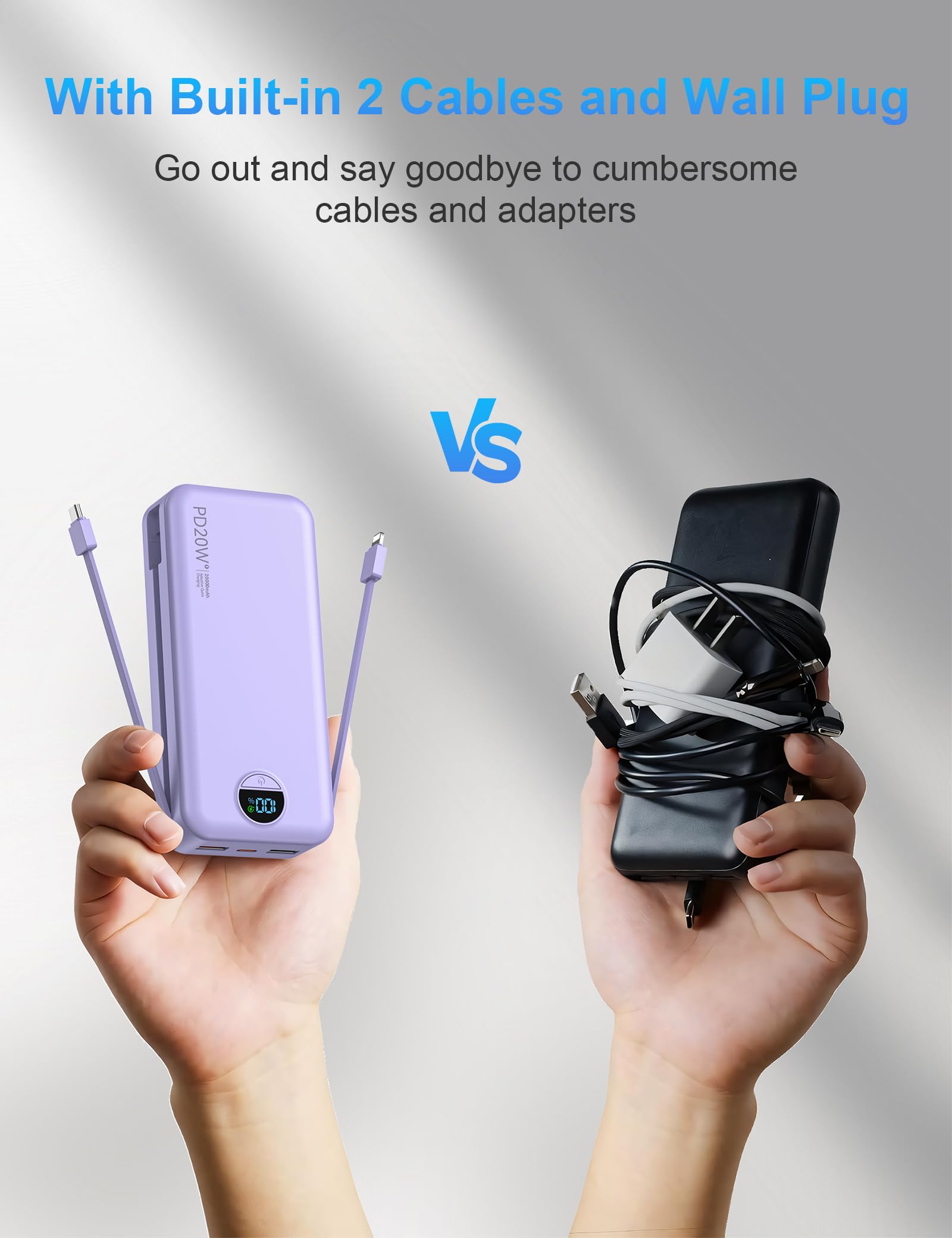 Portable Charger Power Bank 20000mAh PD20W w Built in Cables - Ffnpua Official Imagery - 3