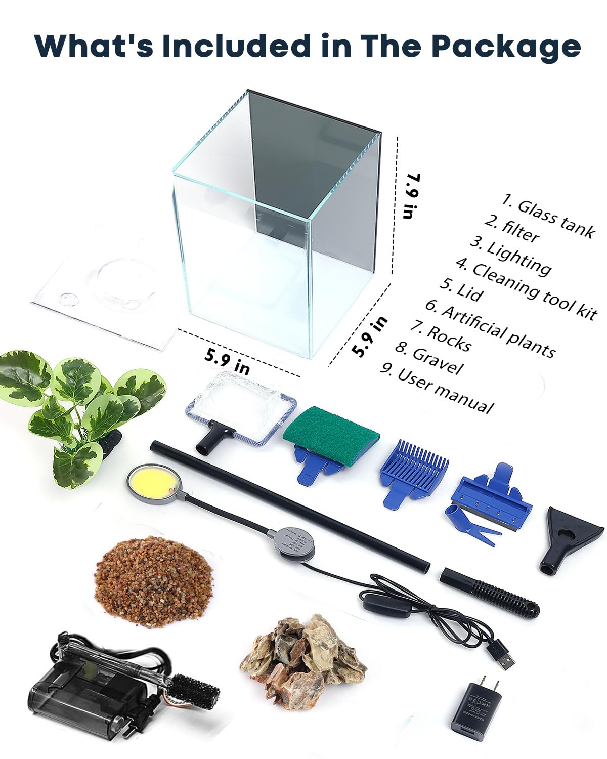 Desktop Small Aquarium Set Glass Fish Tank 1 25 Gallon with - Wonderfactory Official Imagery - 7