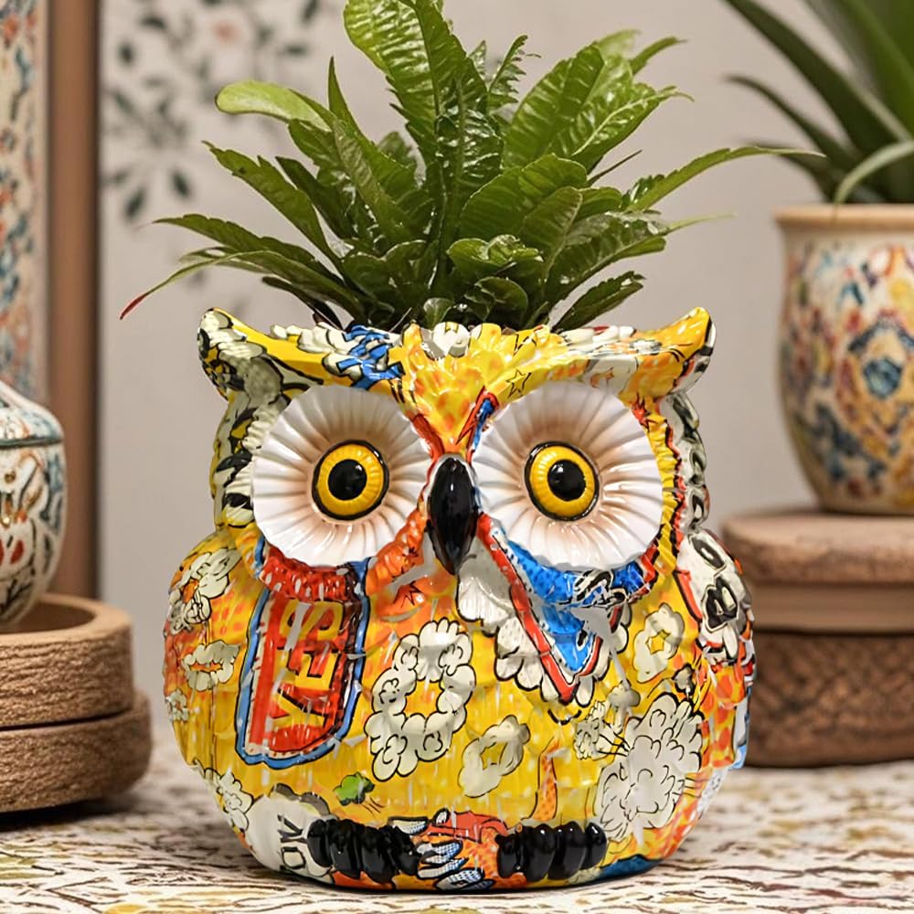 LovTocTic midcentury modern owl planter with bird figurine design, perfect for succulent or small plant arrangements.