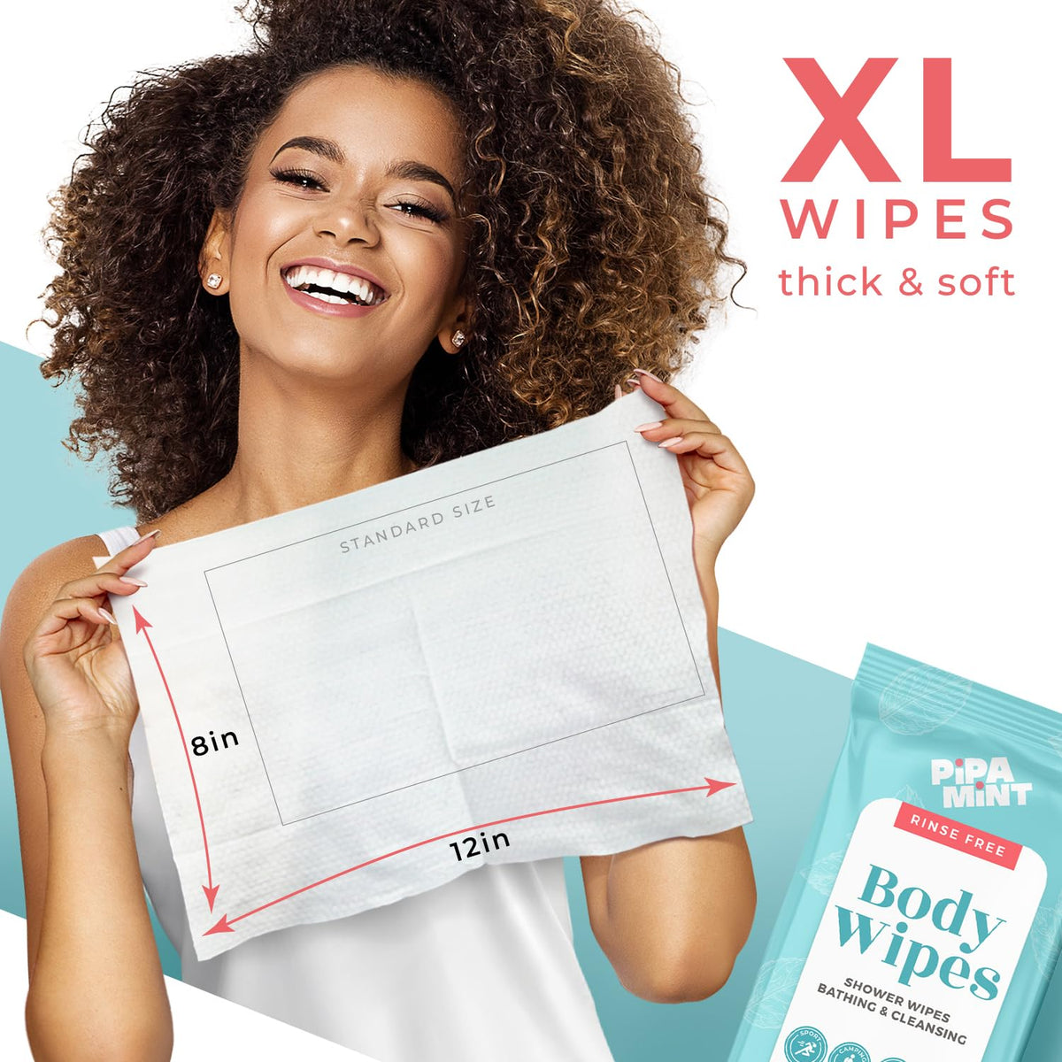 Body Wipes XL Shower Wipes Body Wipe for Adults Bathing - PIPA MINT Official Imagery - 6