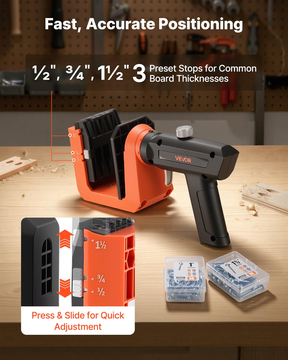 VEVOR Pocket Hole Jig Kit 1 2 3 4 1 1 2 Adjustable 360 - VEVOR Official Imagery - 5