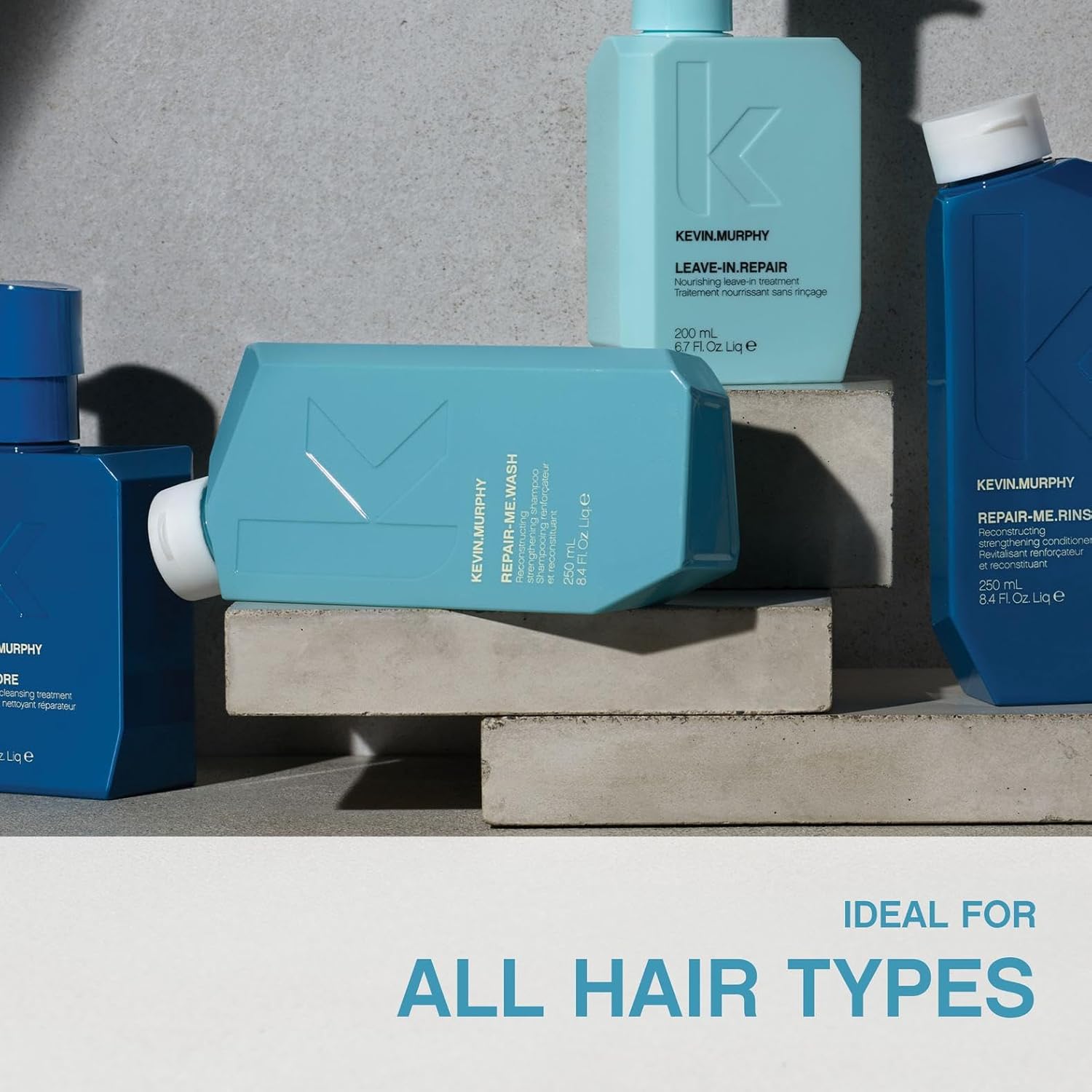 KEVIN.MURPHY REPAIR-ME.WASH moisturizing hair repair shampoo bottle with pump dispenser on a white background