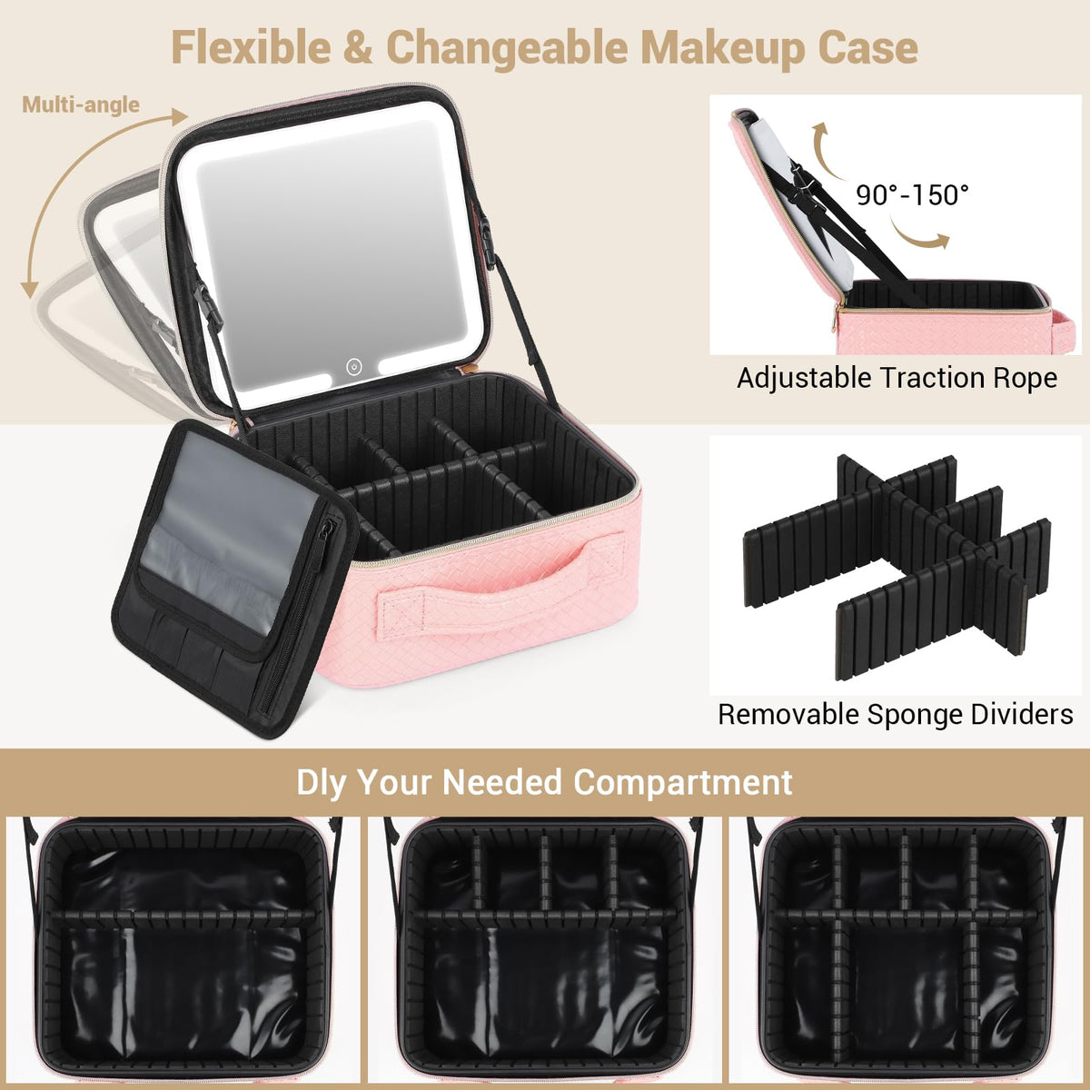 Travel Makeup Bag with Led Mirror Make up Case with Lighted - Aiborke Official Imagery - 6