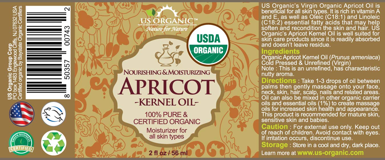 US Organic Apricot Kernel Oil, USDA Certified Organic,100% Pure & Natural, Cold - US Organic Official Product View 2