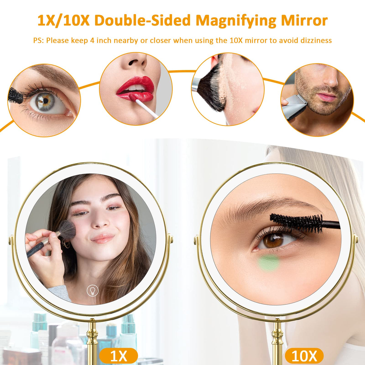 Rechargeable 8 Lighted Makeup Mirror 1X 10X Magnifying - AMZNEVO Official Imagery - 5