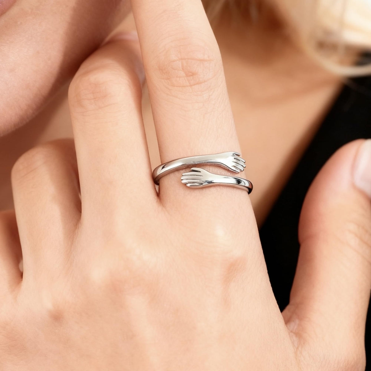 S925 Sterling Silver Hug Ring for Granddaughter Adjustable - Yuanyora Official Imagery - 6