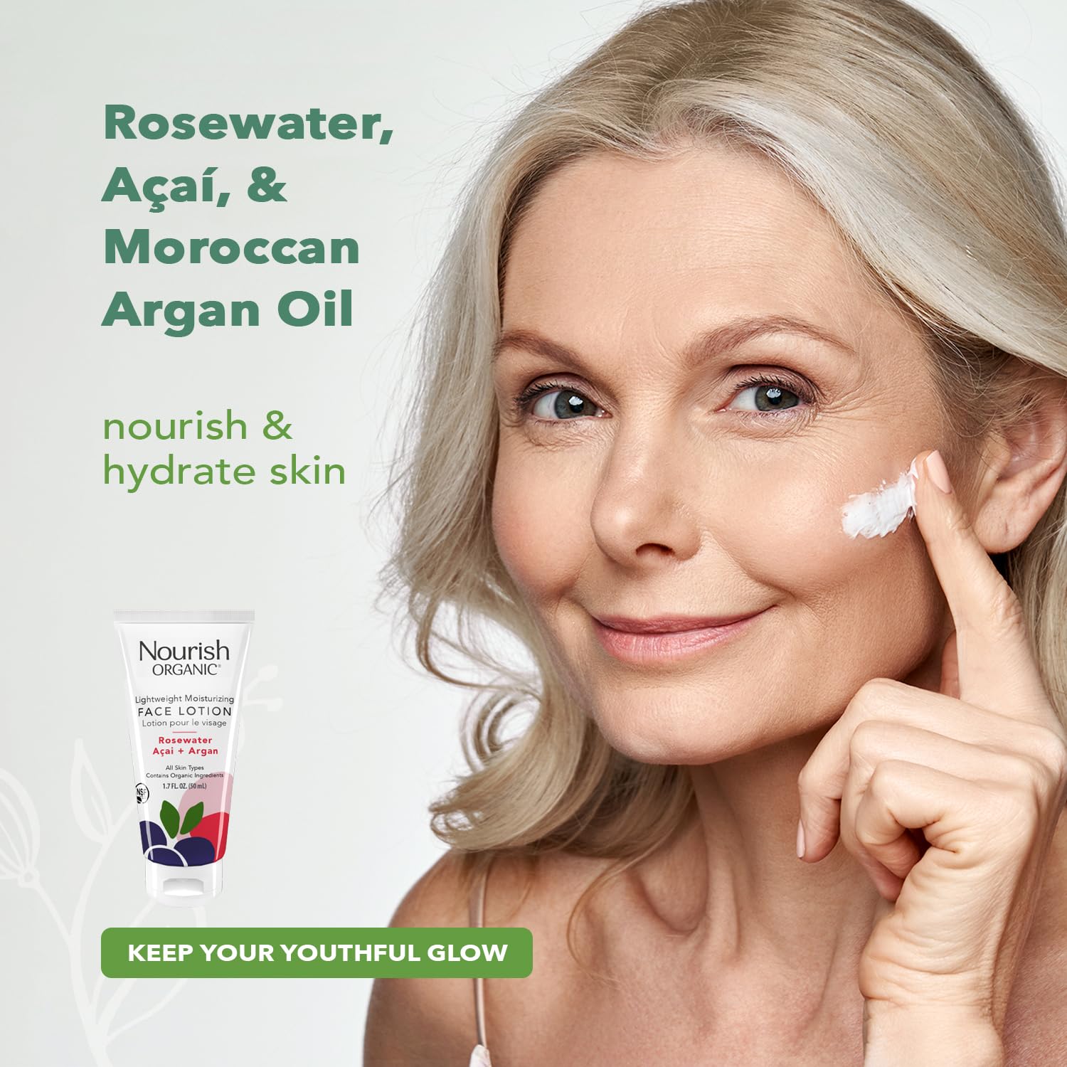 Nourish Organic Face Cleanser + Face Lotion Set – Lightweight, - Nourish Organic
