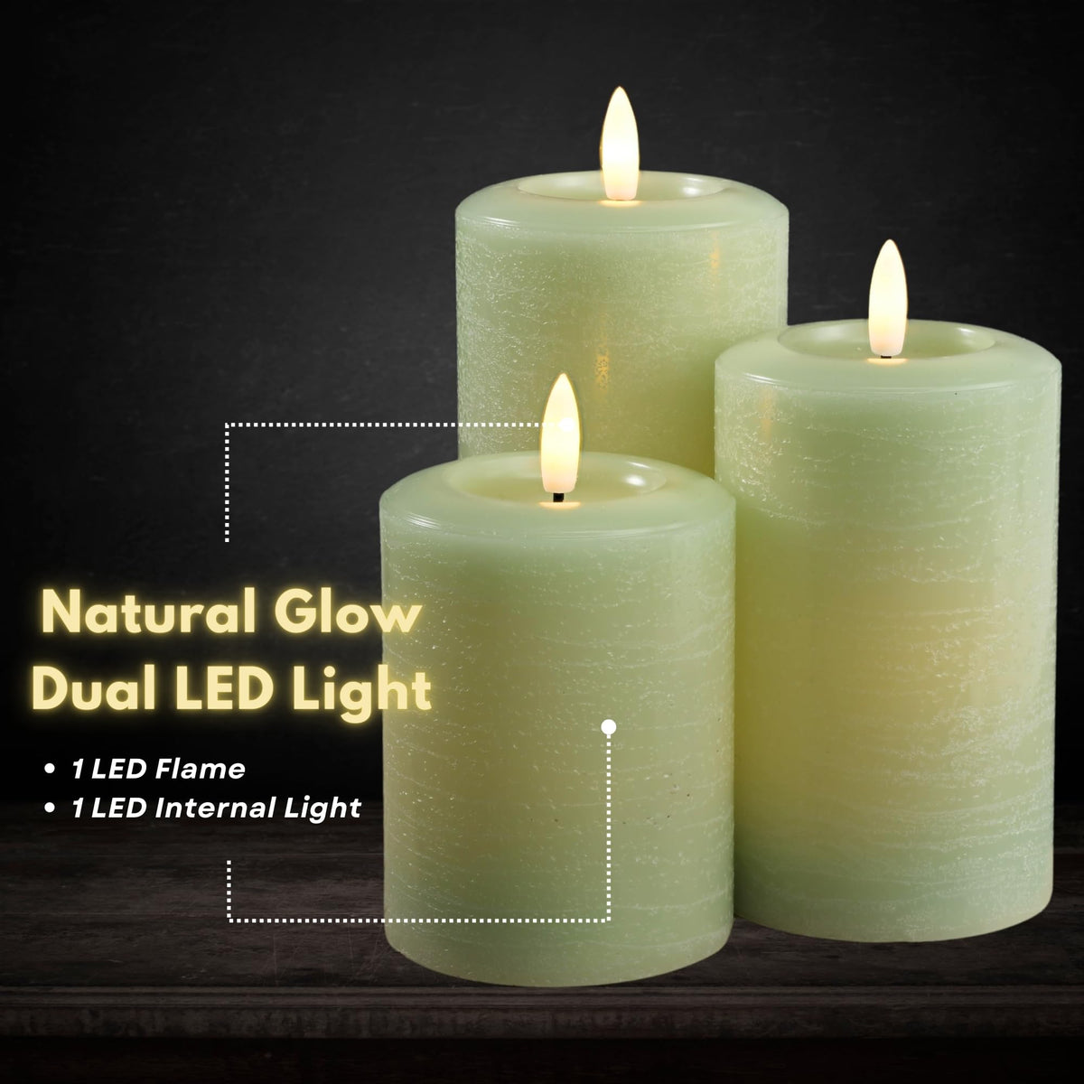 Essentials Natural Glow Flameless Flickering Wax Pillar 3 - LumiPur Official Imagery - 4