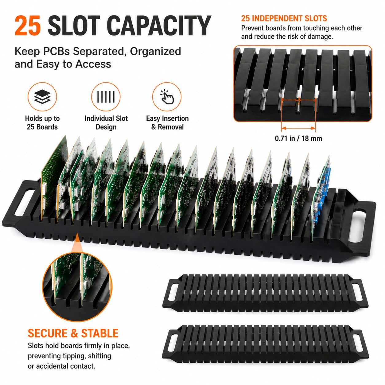 Hemoton professional ESD PCB holder rack with 25 slots for circuit board storage and organization, mounted bracket design.