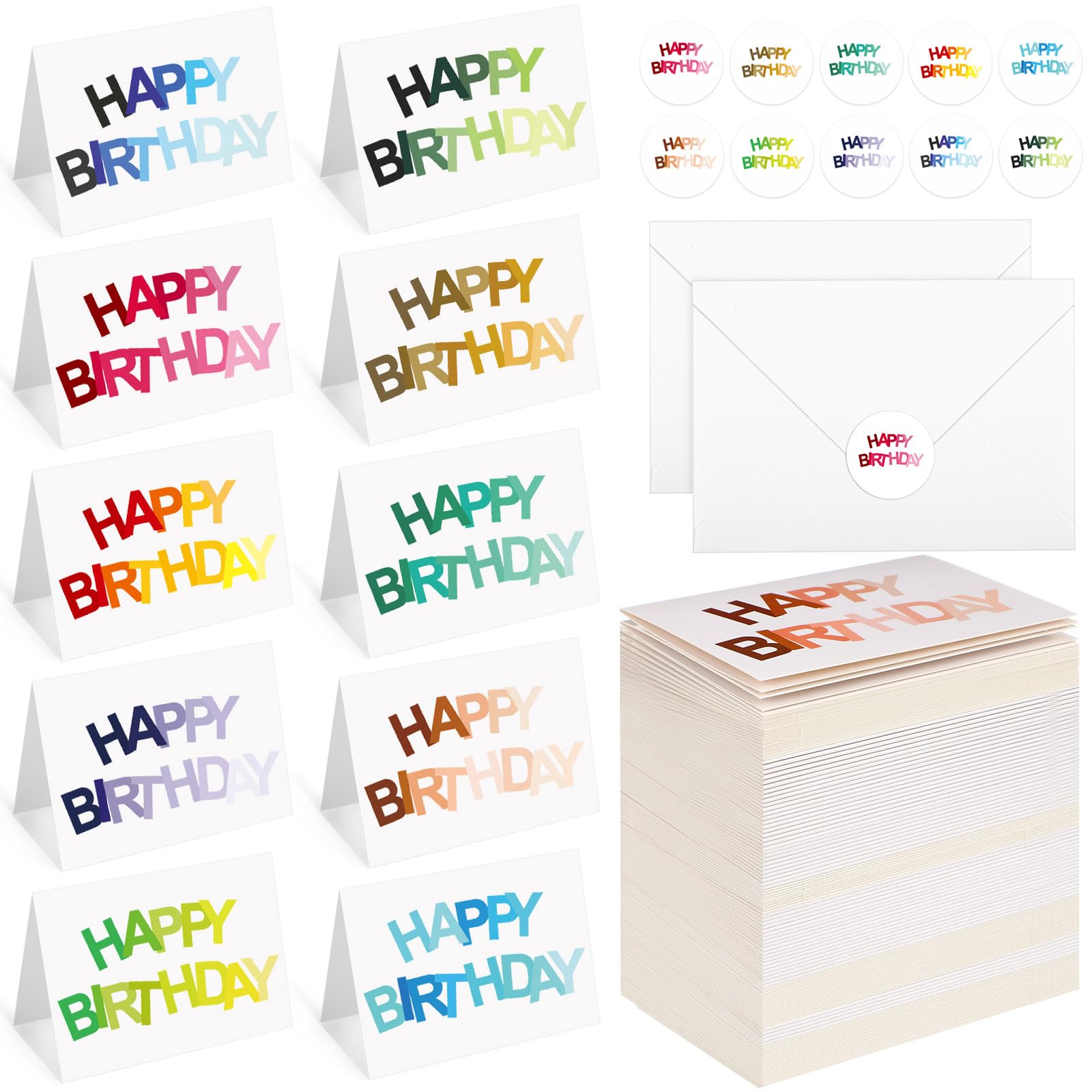 Gueevin 200 Pcs Happy Birthday Cards Bulk with Envelopes & - Product Imagery