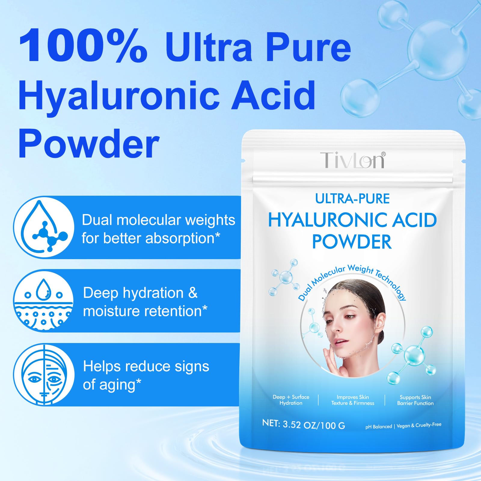 akareni Pure Hyaluronic Acid Powder for Skin & Face, Dual Molecular Weight - akareni Official Product View 3