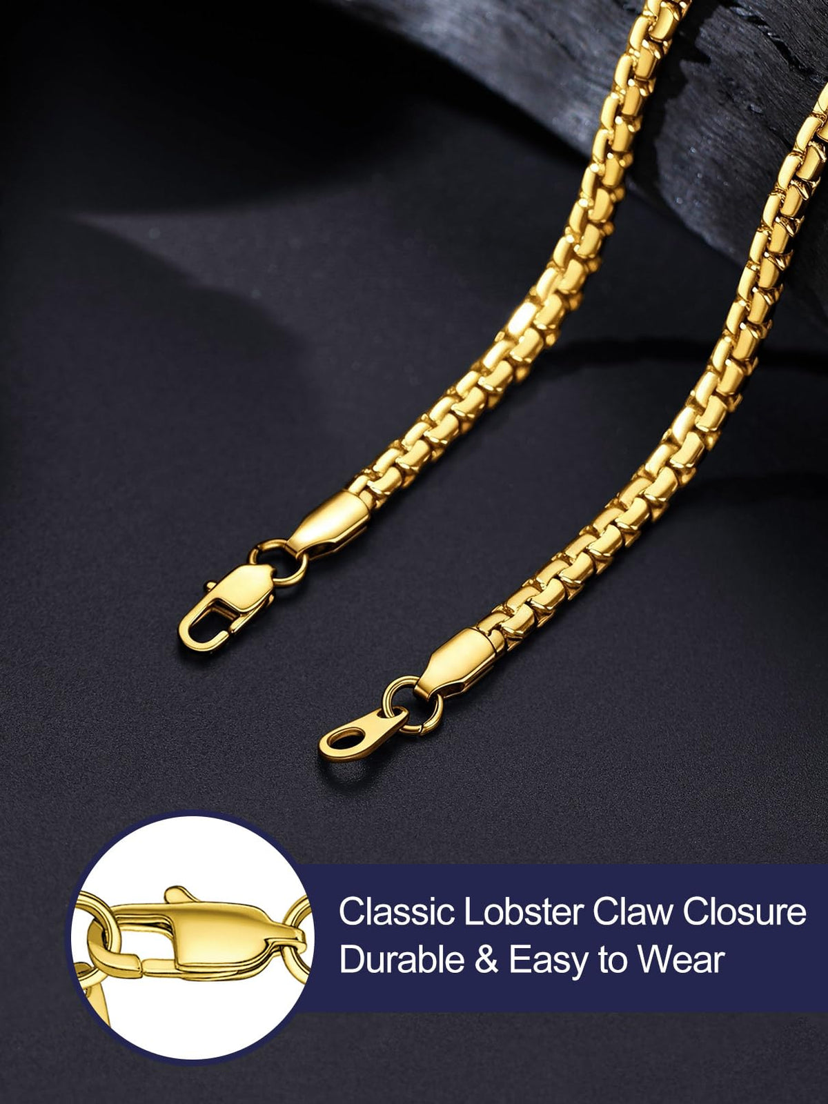 Bandmax Solid Stainless Steel Flat Box Link Chain Necklace - Bandmax Official Imagery - 4