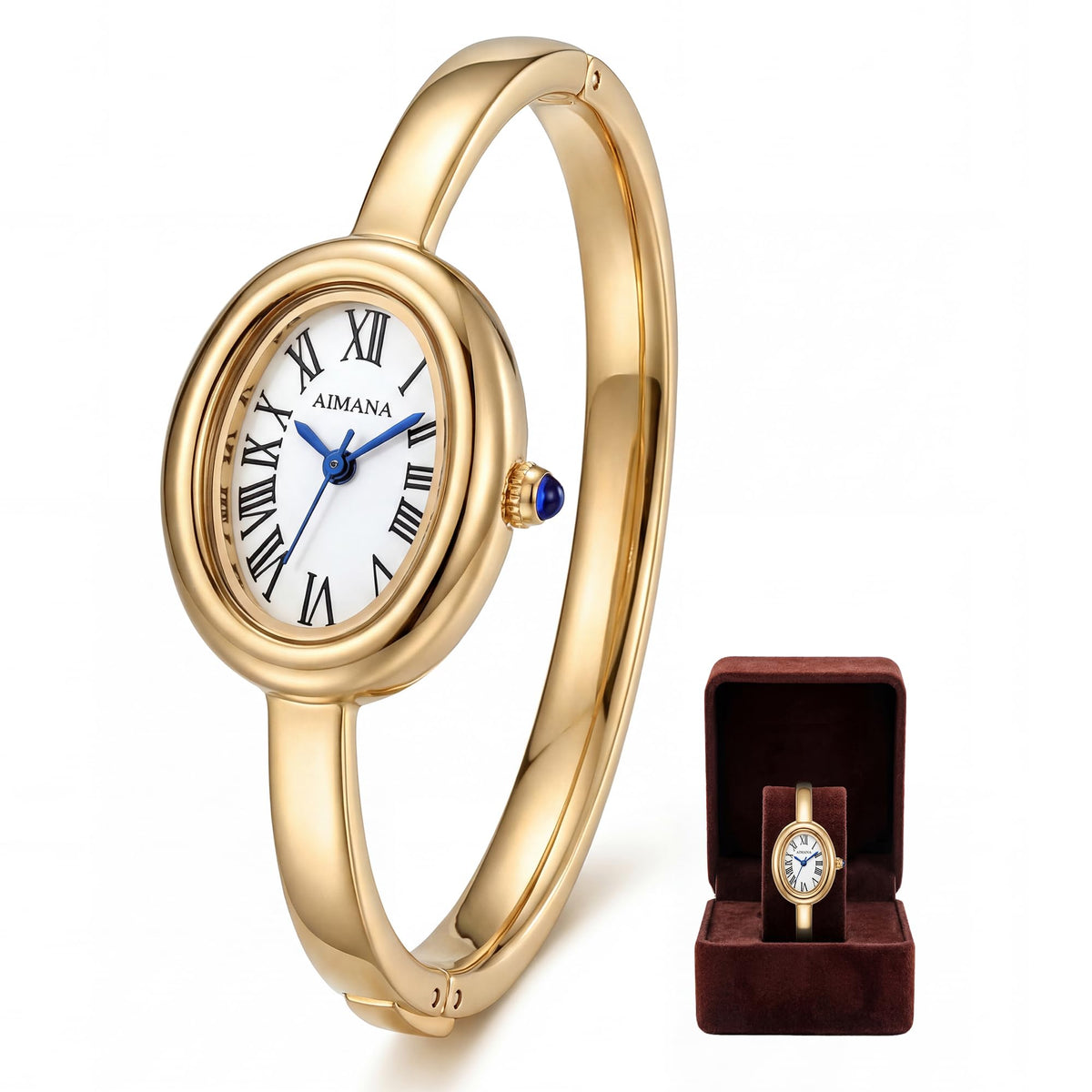 Gold Bangle Watch for Women Vintage Oval Dial Roman Numerals - VORSEL Official Imagery - 1