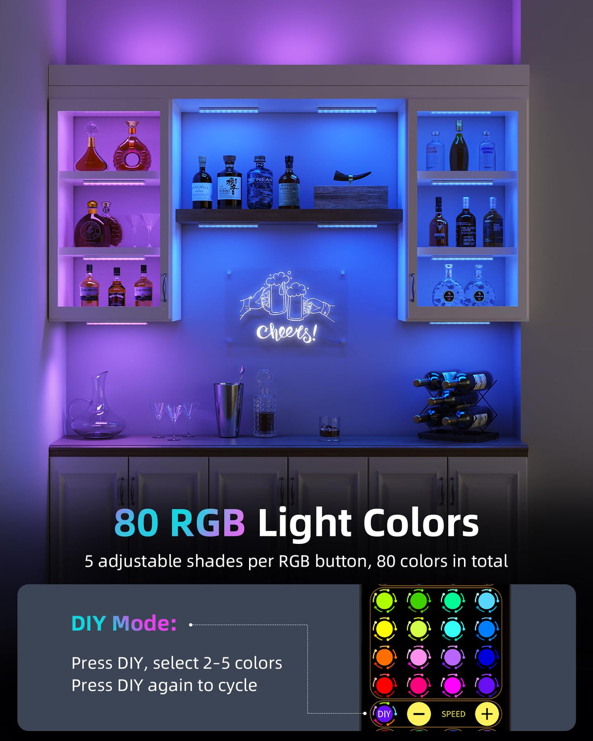 EZVALO 80RGB Color Changing Under Cabinet Lighting Led Shelf - EZVALO Official Imagery - 3