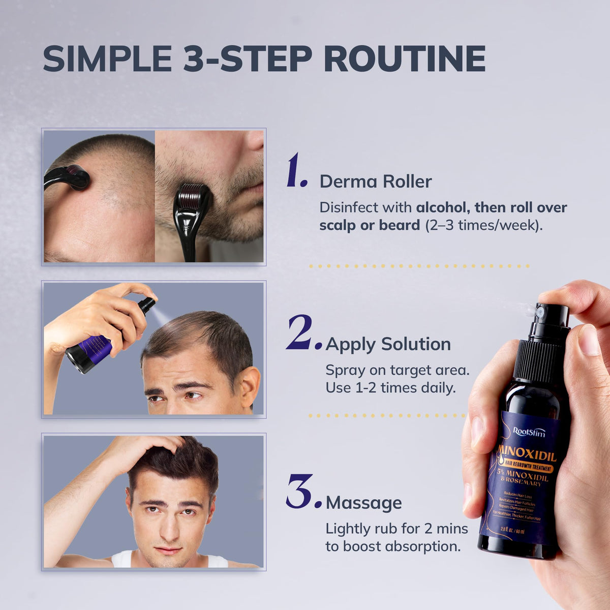 5 Minoxidil Spray 0 25mm Derma Roller Hair Growth Kit for - RootStim Official Imagery - 8