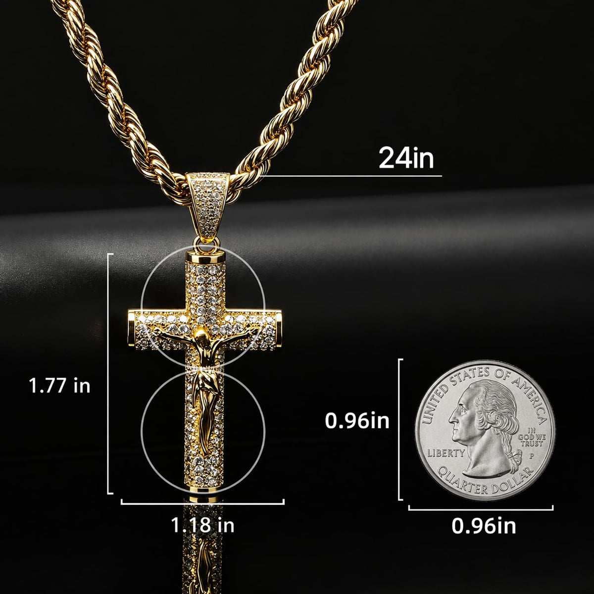 14K Gold Plated Miami Chain Cross Necklace for Men with - Holylegend Official Imagery - 5
