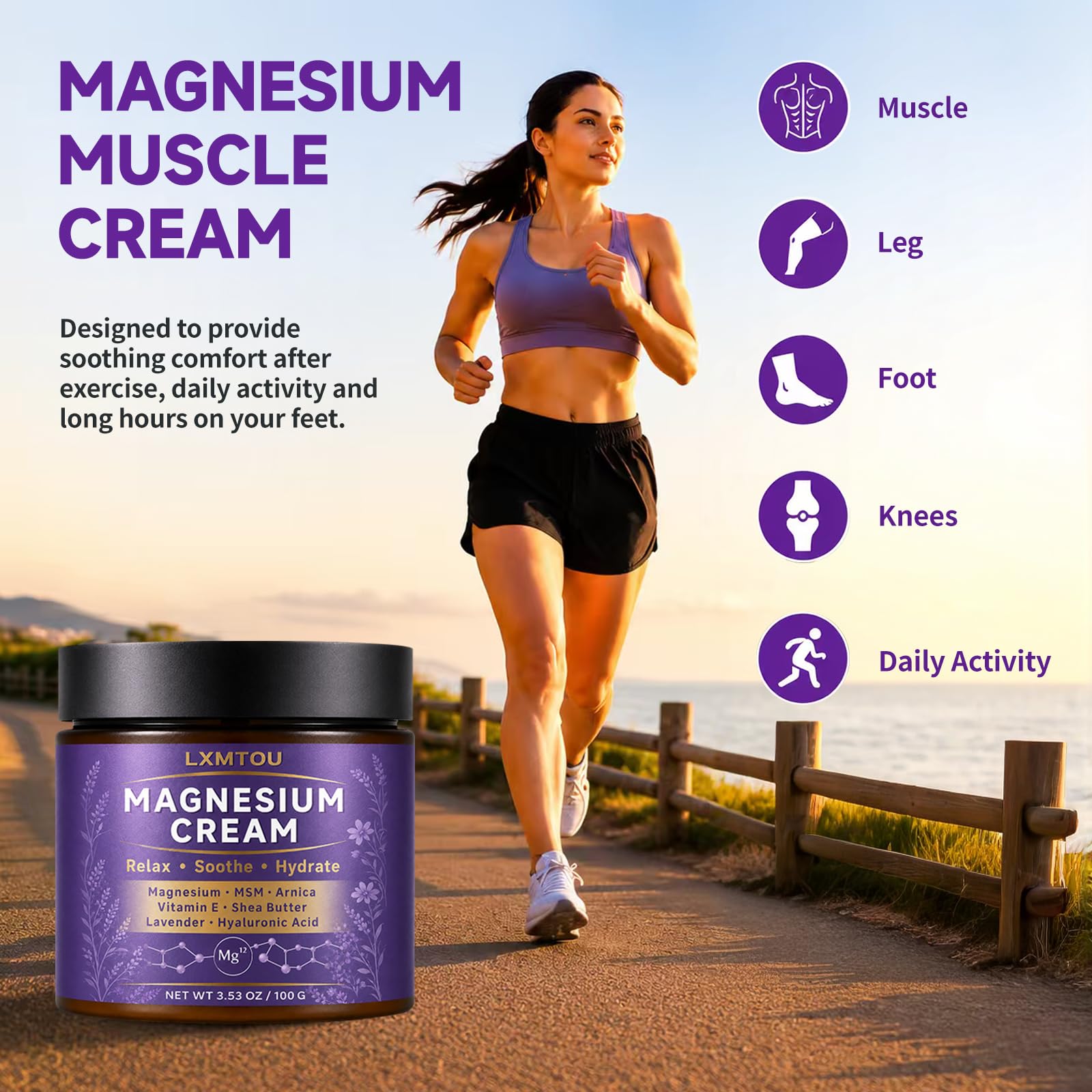 lxmtou Magnesium Cream with MSM and arnica, a skin moisturizer for sleep support and muscle relief, shown in the image.