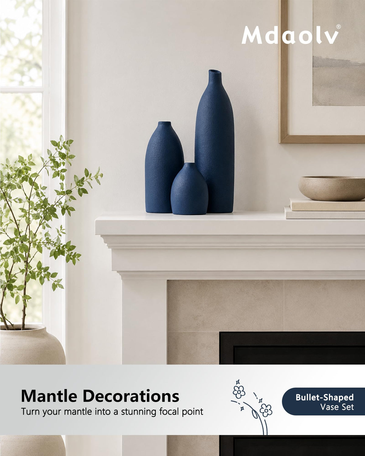 Mdaolv Matte Blue Vase Set Navy Blue Decor Coastal Decor - Mdaolv Official Imagery - 8