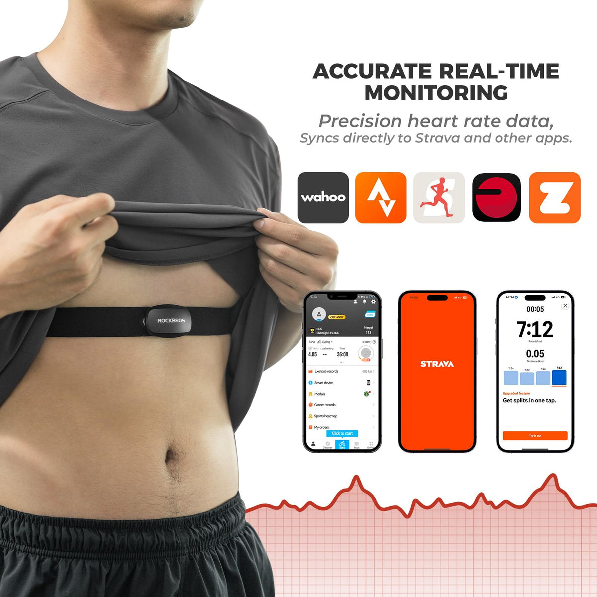 ROCKBROS HRM812 Heart Rate Monitor Chest Strap ANT Bluetooth - ROCKBROS Official Imagery - 4