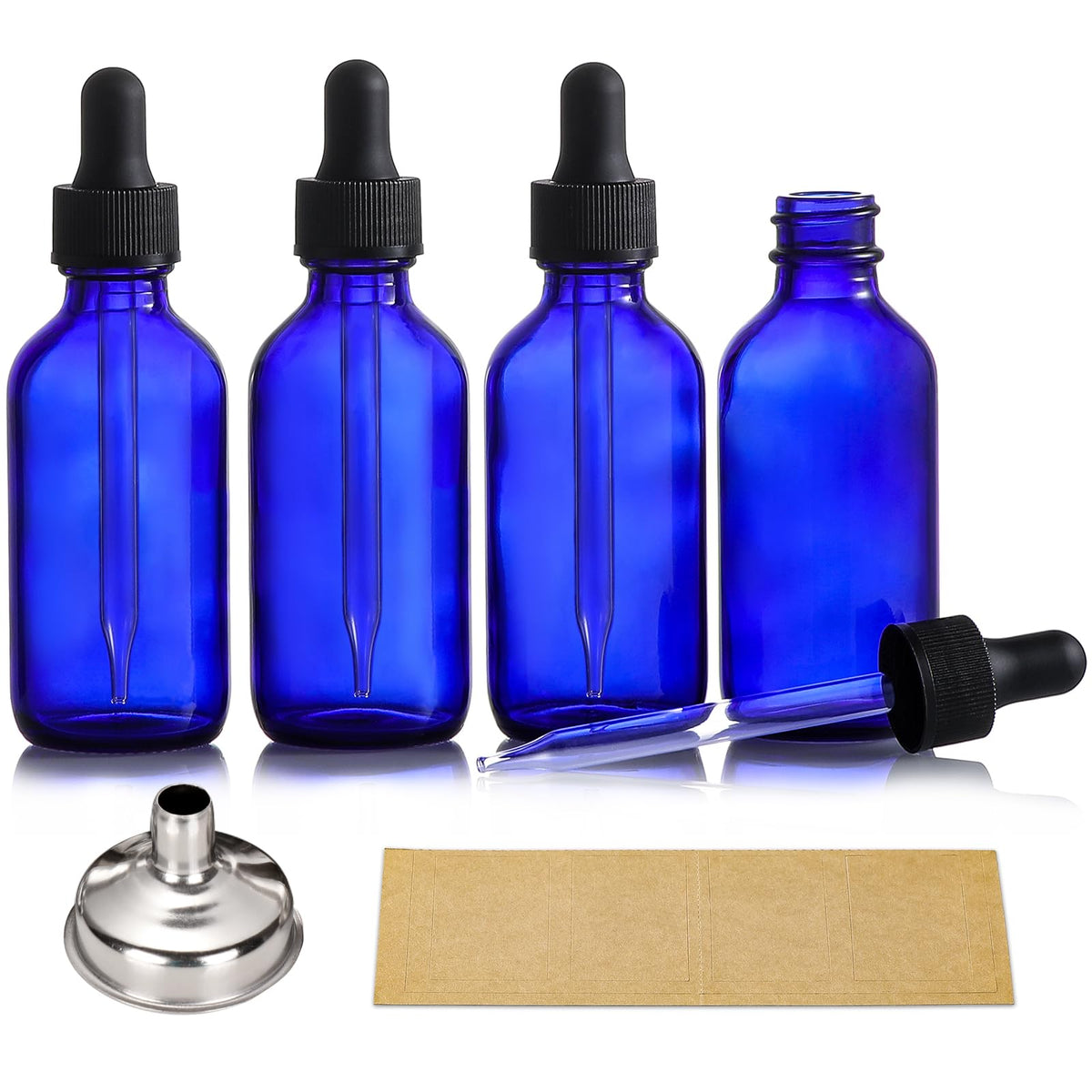 AOZITA 4 Pack 2 oz Dropper Bottles with 1 Funnel 4 Labels - AOZITA Official Product Imagery - 2