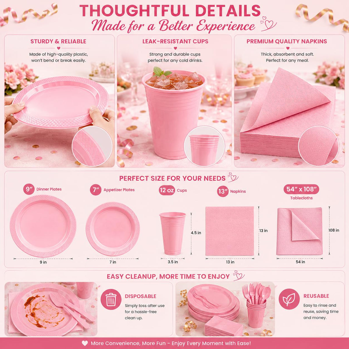 Tinybee 352 Pcs Pink Plastic Plates Disposable Dinnerware - Tinybee Official Imagery - 4