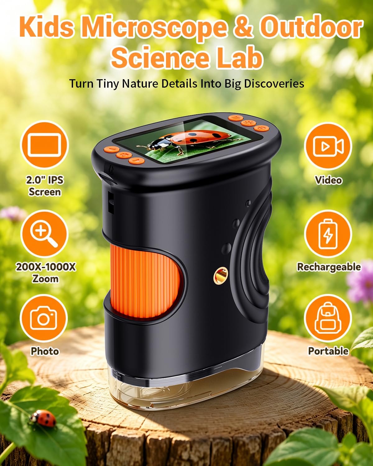 Ashfly Kids Magnifying Glass 2-inch Digital Handheld Microscope f by Ashfly - Angle View 2