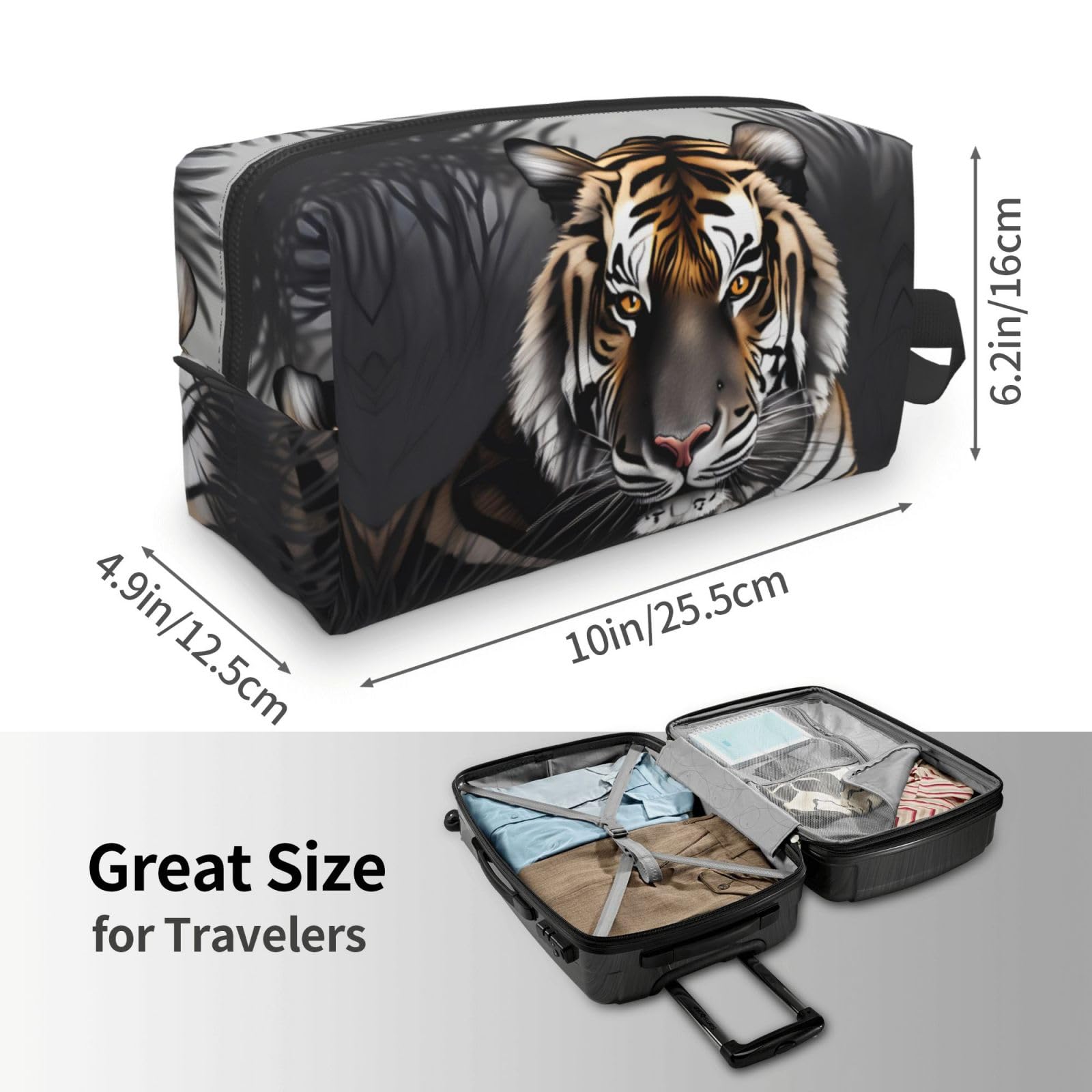 SXZVVBN tiger at rest large capacity travel toiletry bag made of durable Oxford cloth, organized with compartments for cosmetics.