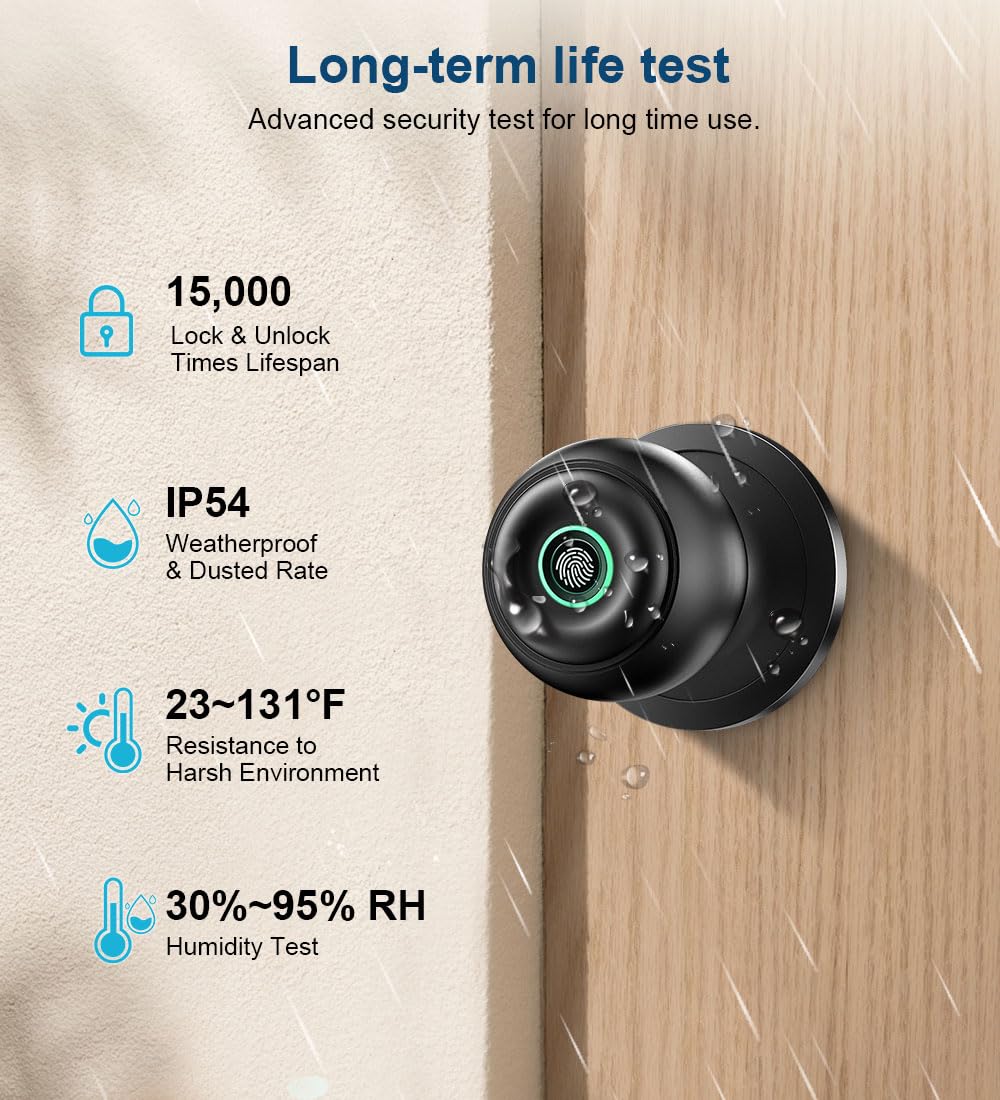 KLLOQUE Fingerprint Door Lock, Smart Fingerprint Door Knob with L - KLLOQUE Official Product View 3