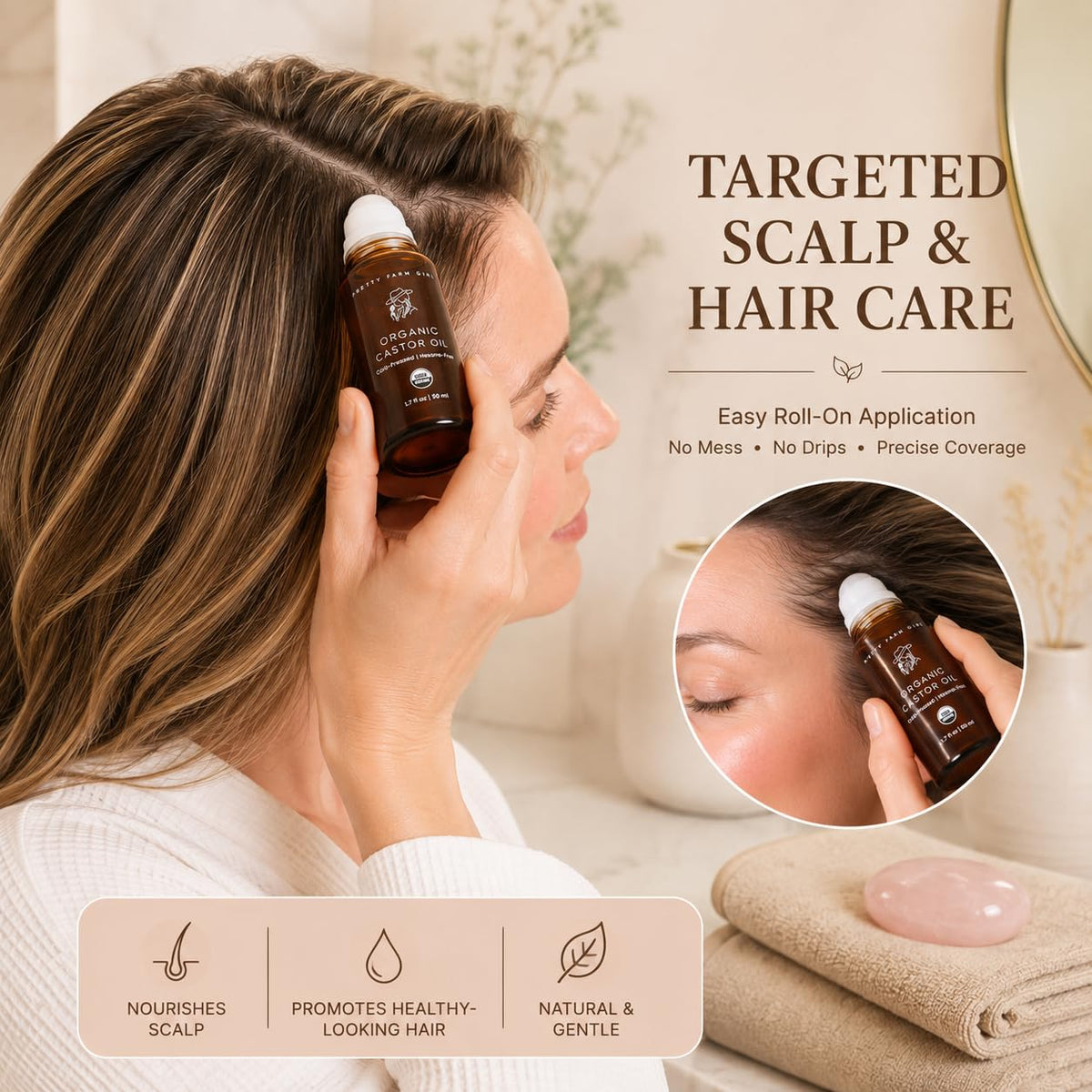 Organic Castor Oil Roller with Rose Quartz Roller Ball - Pretty farm girl Official Imagery - 5