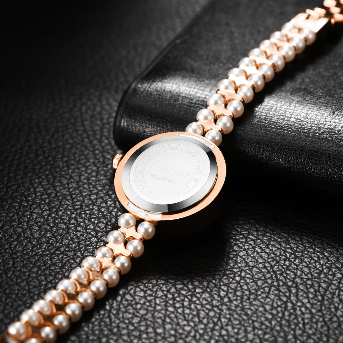 JewelryWe Womens Iced Out Pearl Watch Round Analog Quartz - JewelryWe Official Imagery - 4