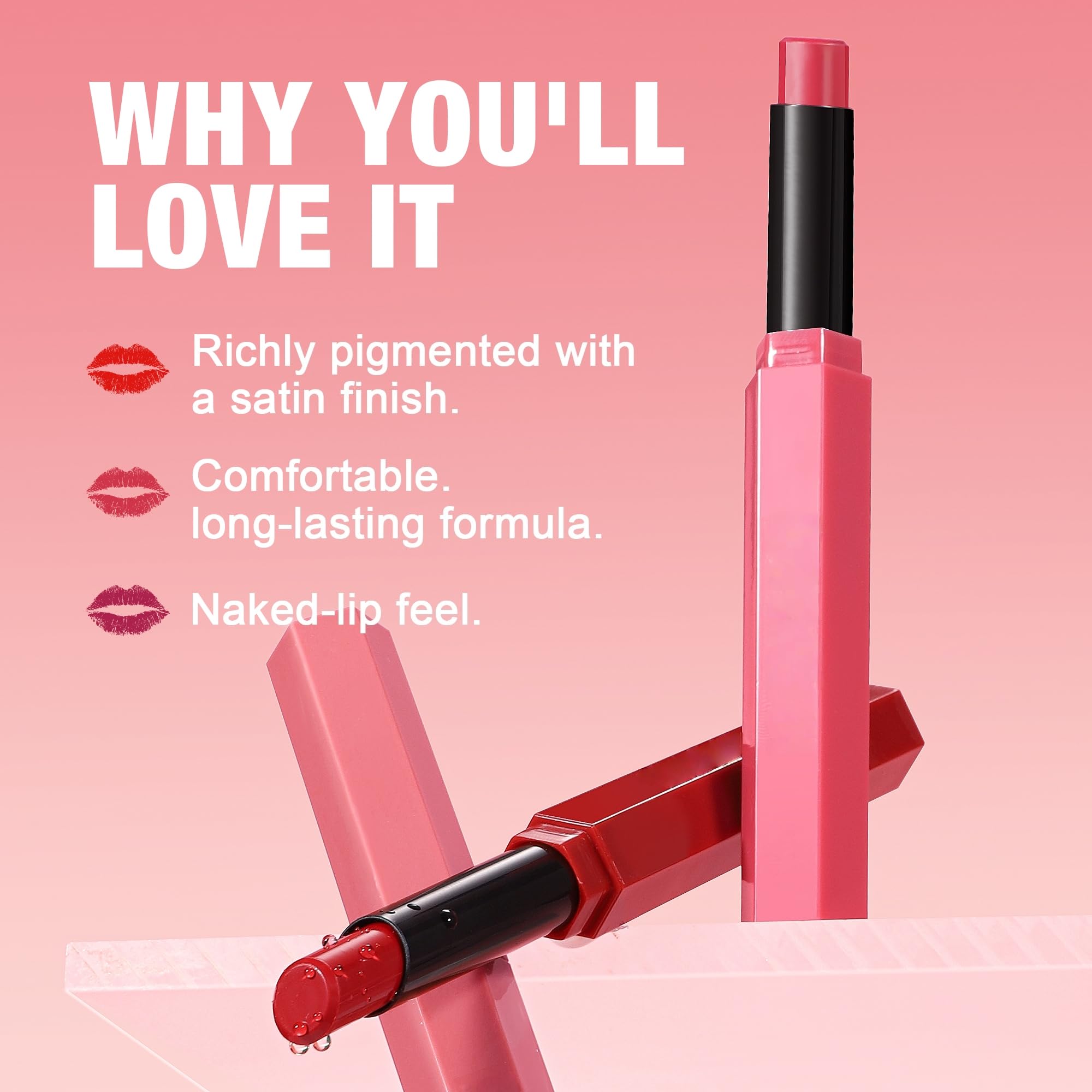 SAUBZEAN Lipstick Makeup, Long Lasting Matte Lip Satin Stick for Women