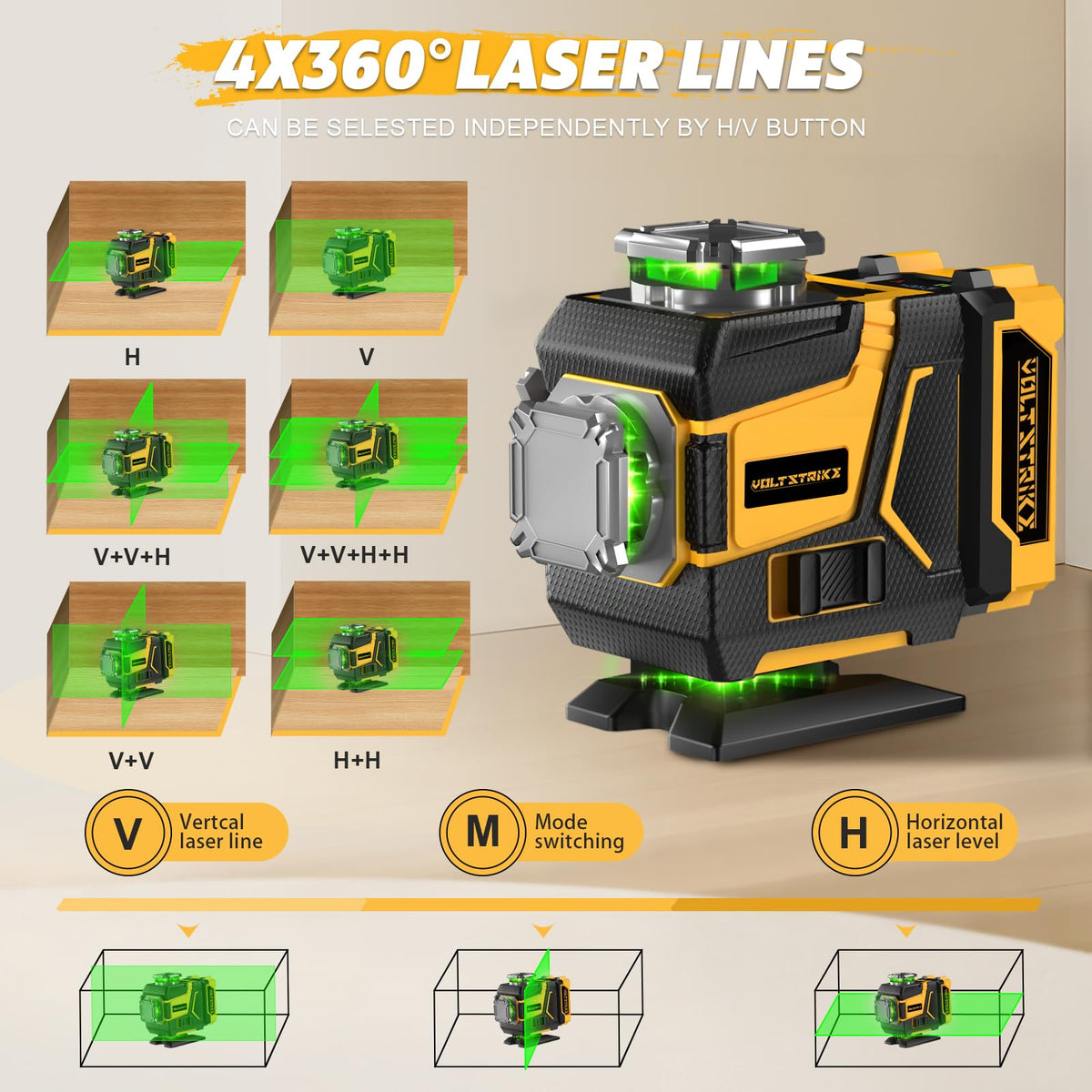 Laser Level with Tripod Laser Level 16 Lines 4 360 Self - VOLTSTRIKE Official Imagery - 2