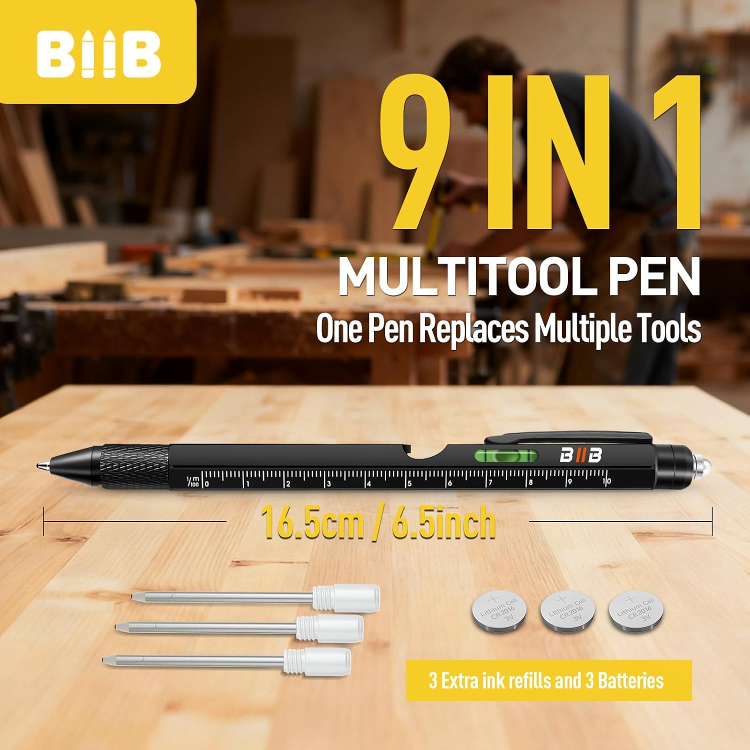 BIIB 9-in-1 multitool pen, Easter gift for men, compact metal pen with multiple tools, ideal for Easter baskets and gift ideas.