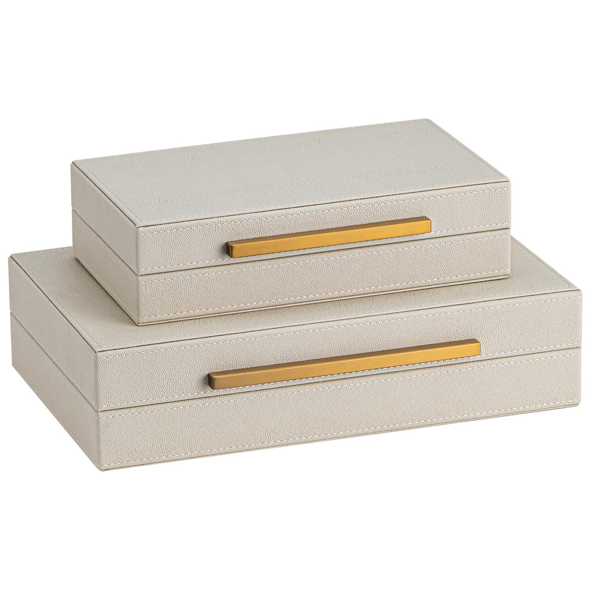 Set of 2 Beige Shagreen Decorative Storage Boxes with Gold - SYYSY Official Imagery - 8
