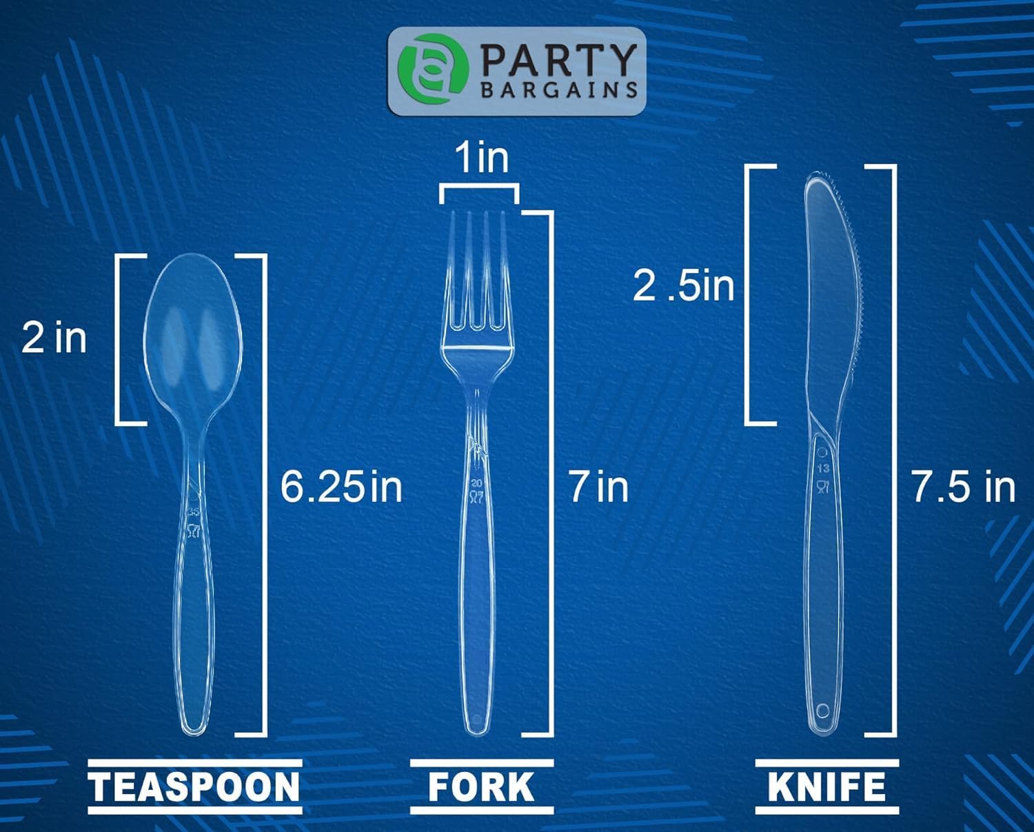 Party Bargains disposable cutlery set with sapphire design, clear plastic forks, spoons, and knives, 360-piece set for parties