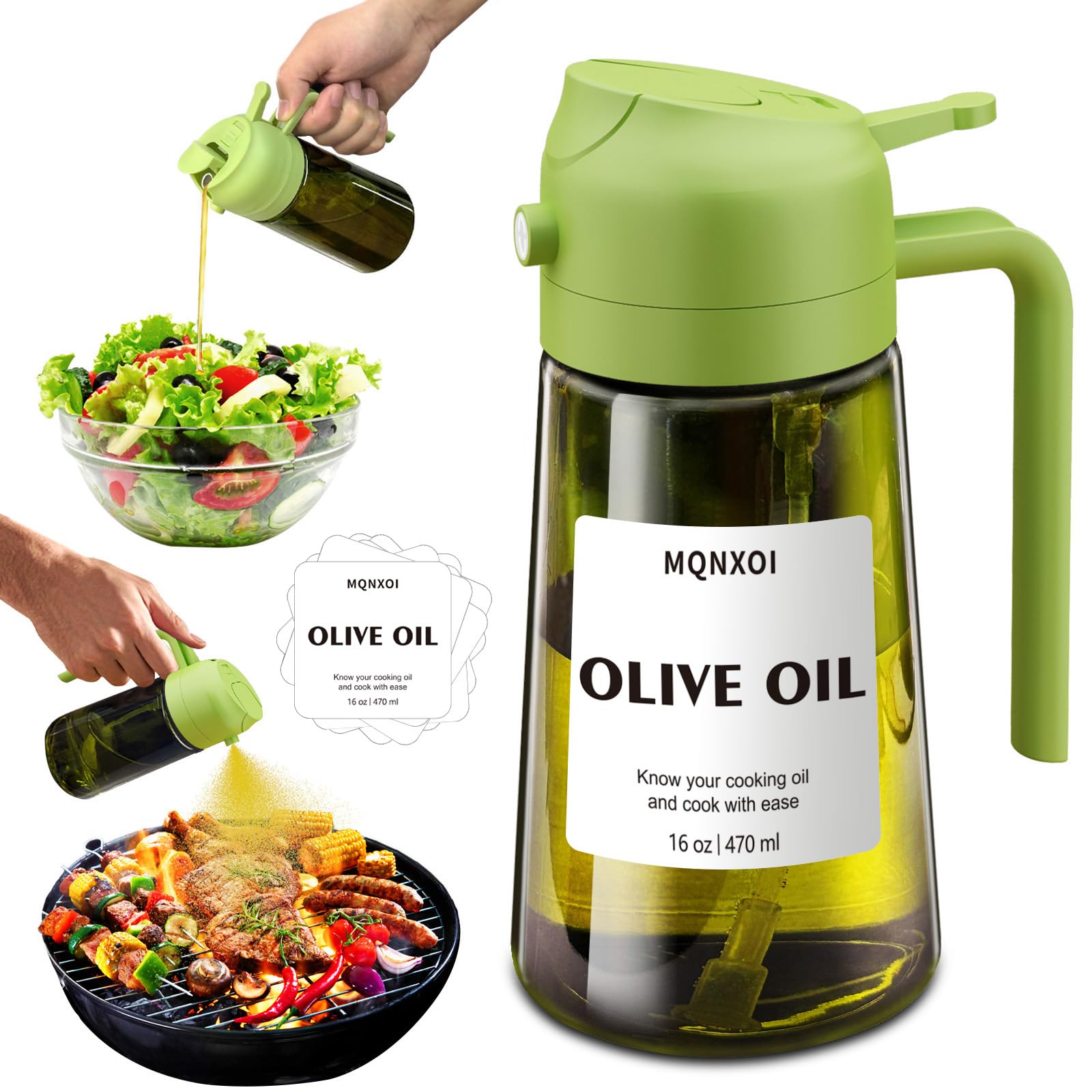 mqnxoi 2 in 1 Glass Oil Sprayer & Dispenser,16oz/470ml Olive Cooking, - View 10