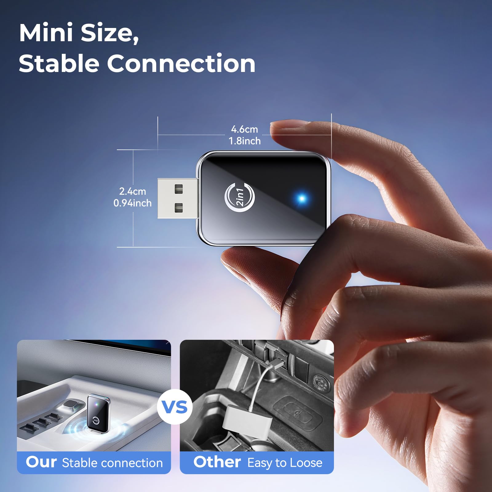 CZOCPOS Wireless Carplay Adapter for iPhone, 2 in 1 Plug and Play by CZOCPOS - Angle View 6