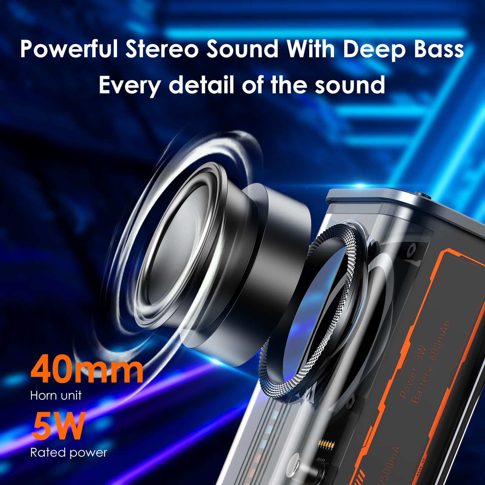 BSZHI Portable Bluetooth Speaker with Lights, Transparent Wireless Mini Bluetoot - BSZHI Official Product View 6