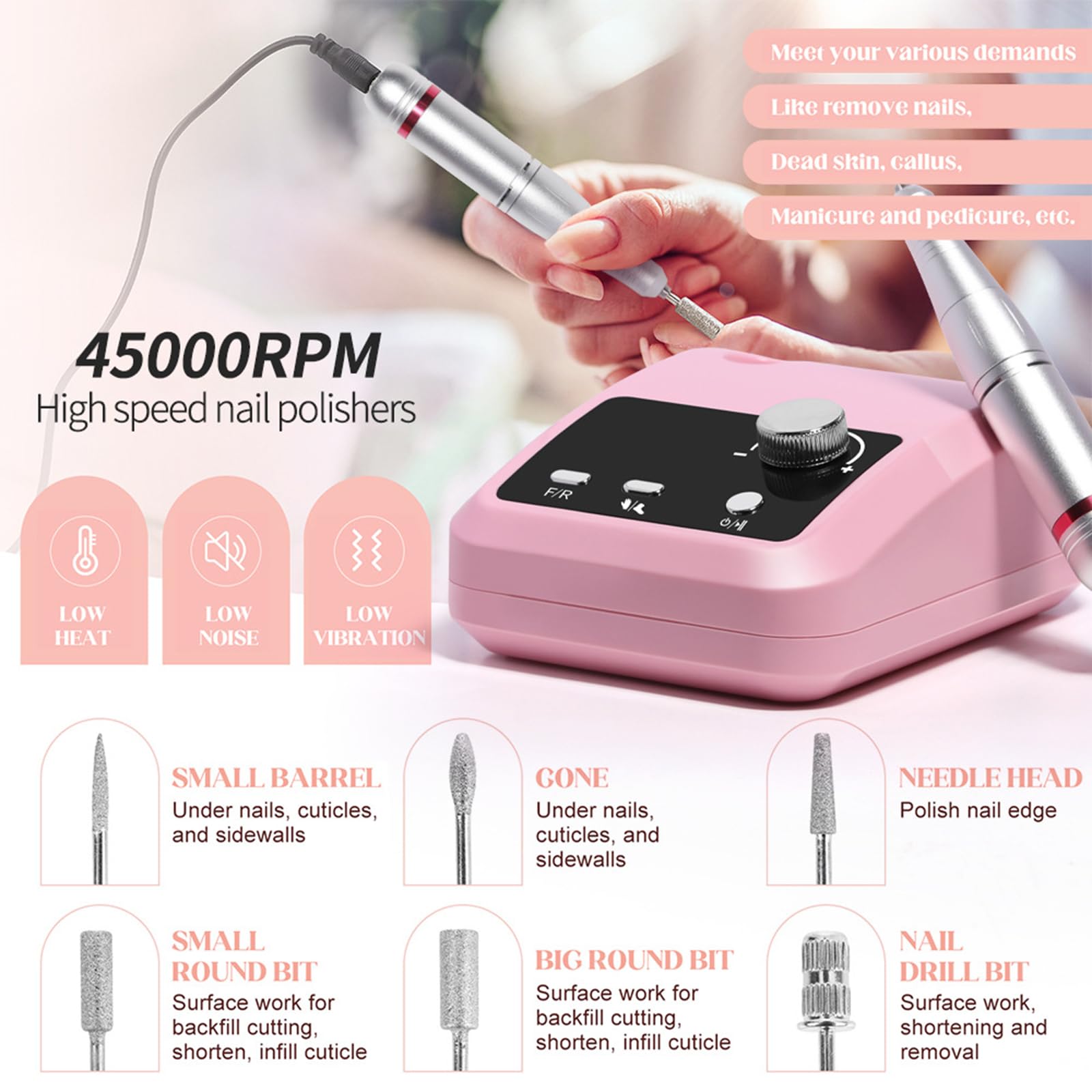 Multifunctional Desktop Nail Drill with Foot Pedal 45000RPM E-File with Bit