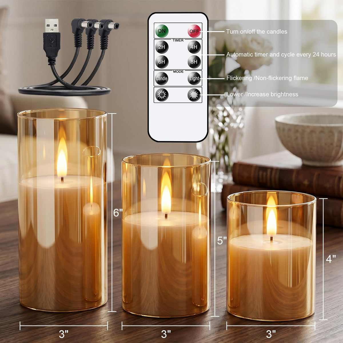 GenSwin Glass Rechargeable Flameless Candles Remote Battery - GenSwin Official Imagery - 3