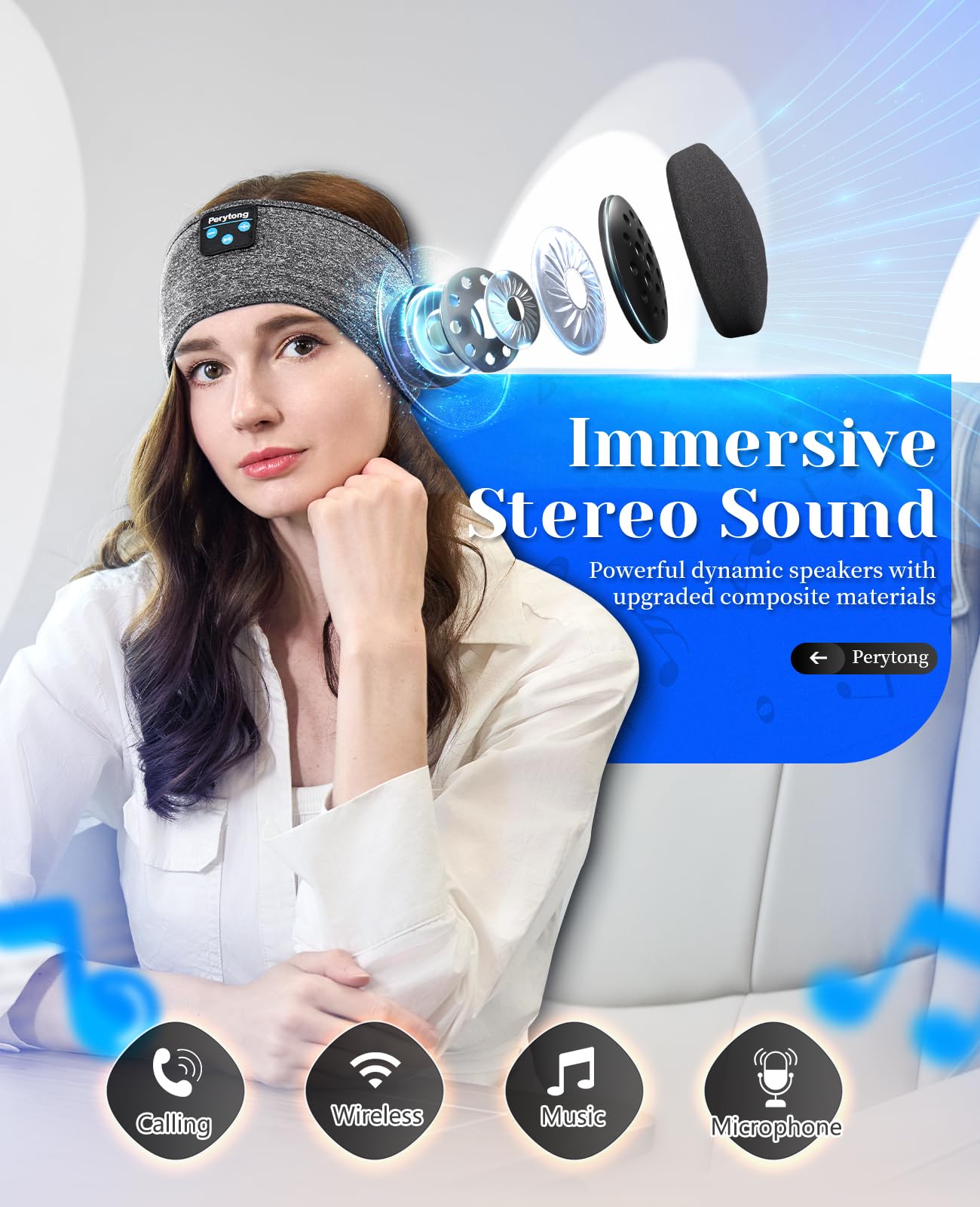 Perytong Sleeping Headphones Bluetooth Headband, Soft Long Time Play S - View 4