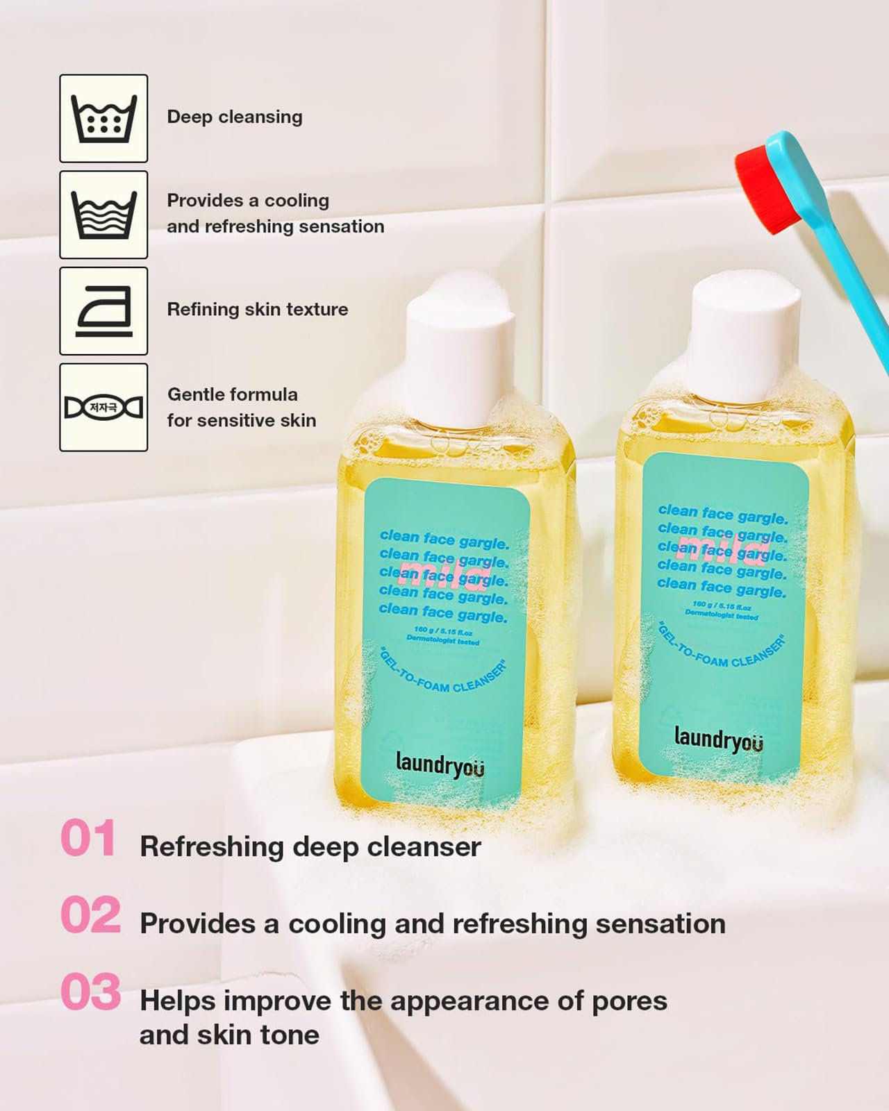 Mild Gel-to-Foam Facial Cleanser – Hydrating PHA Face Wash with - LAUNDRYOU