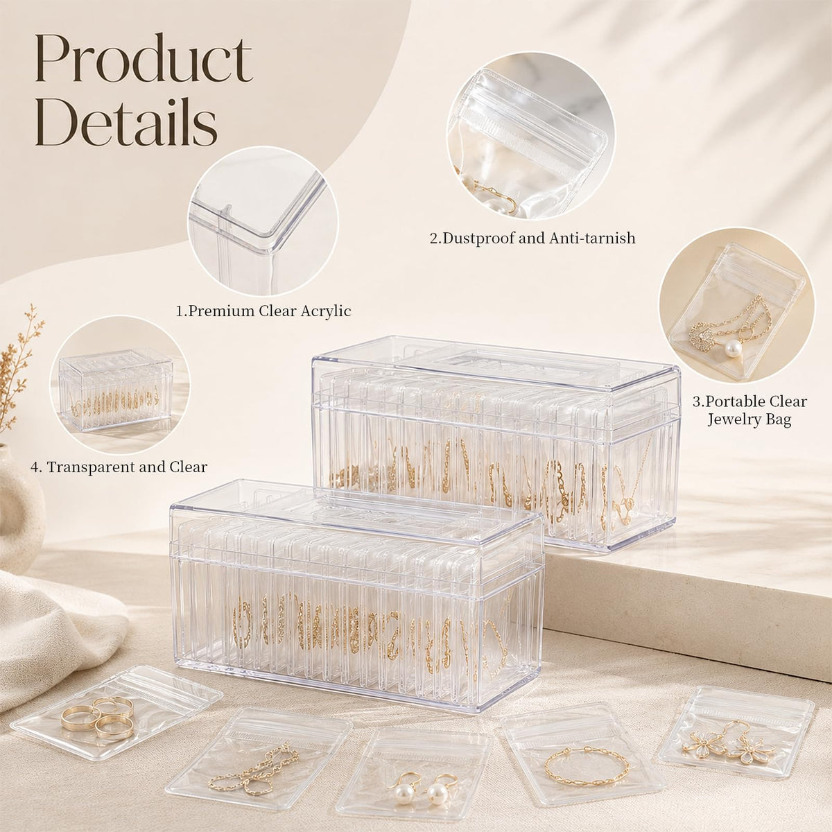 Jewelry Organizer Box 2 Pack Travel Case 40 Pcs Storage Bags - CINDALOG Official Imagery - 5