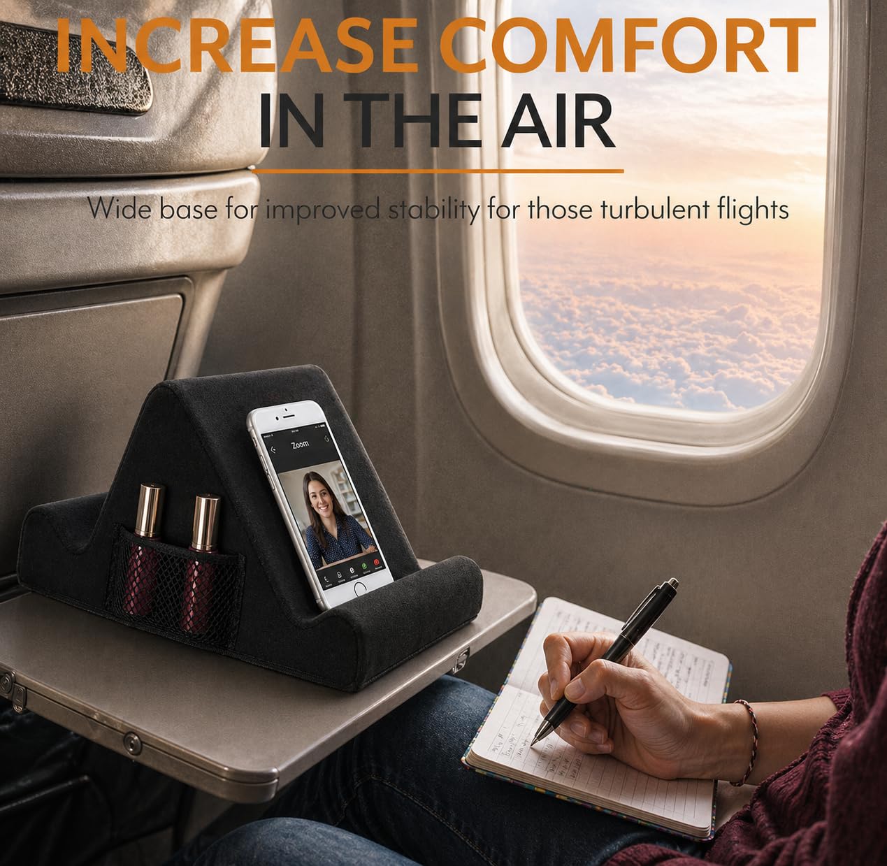 Brookstone Tablet Lap Cushion - Tablet and Phone Holder for Bed, Flights, and Travel, Two Angled Memory Foam Lap Desk for Reading and Hands Free Viewing, Compatible iPad and Kindle Accessories, Black