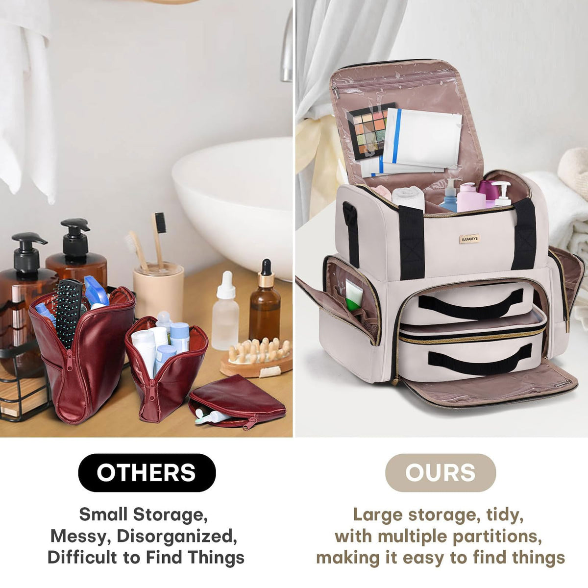 Large Makeup Cosmetic Bag with 2 Removable Case Double Layer - BAFAMYE Official Imagery - 6