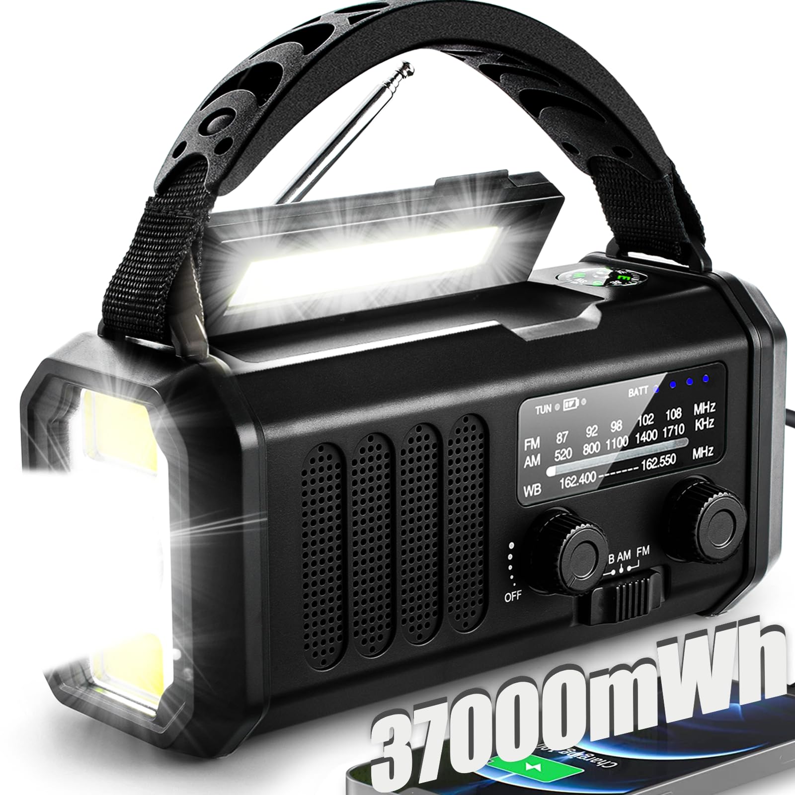 QAUYYW Hand Crank Emergency Radio, 10000mAh NOAA Weather Radio So by QAUYYW - Angle View 9