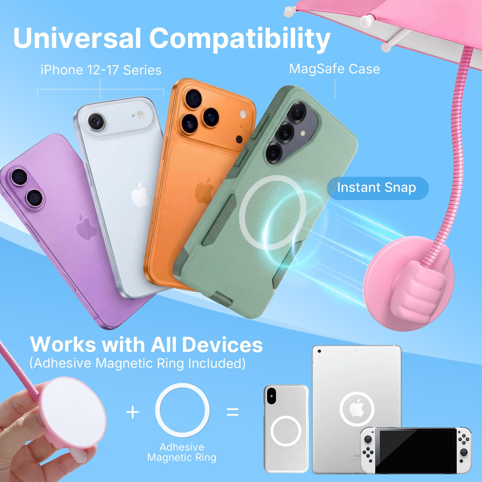 CALDEVER Phone Umbrella for Sun Shade Magnetic Anti-Glare Umbrella for - View 6