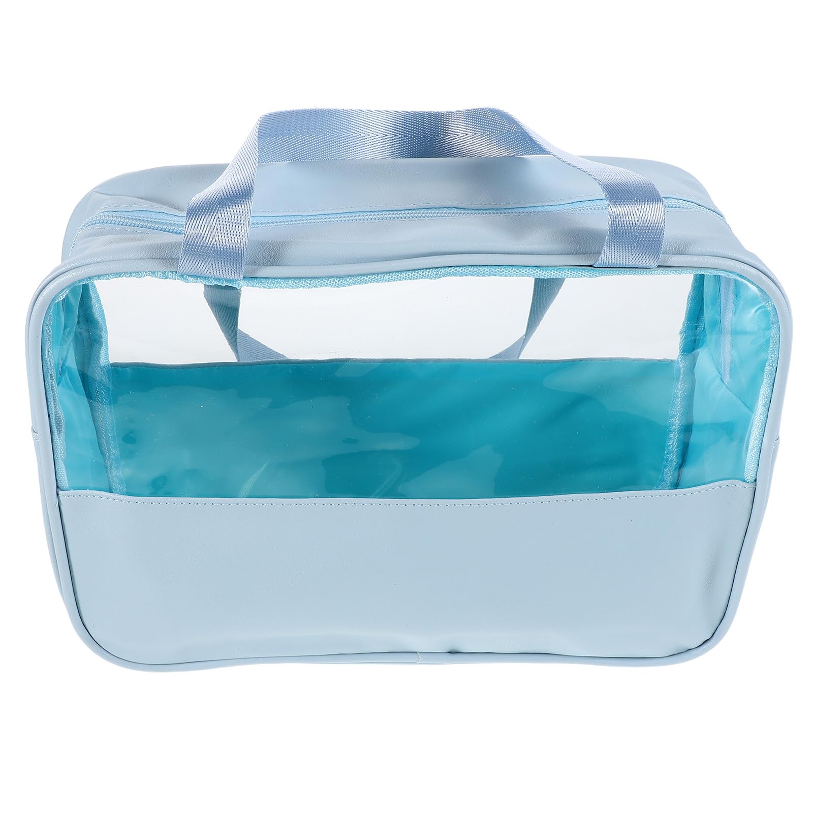 Healifty Large Capacity Waterproof Makeup Bag with Handle, Blue Large Multifunctional Travel Toiletry Organizer Pouch for Women, Portable Cosmetic Storage and Wash Bag for School and Travel