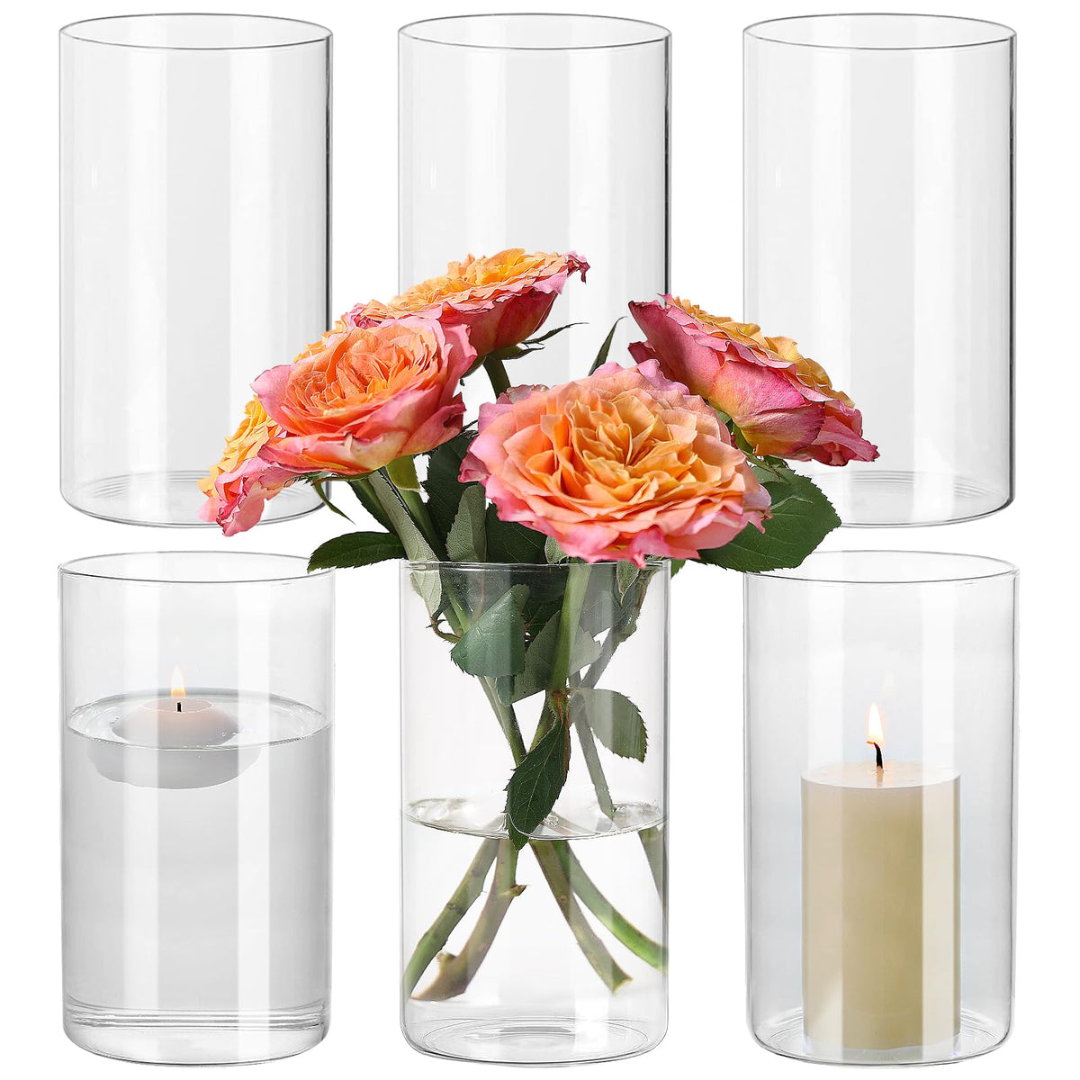 6Pcs Glass Cylinder Vases Clear Flower Vase Bulk for - SUPMIND Official Imagery - 2